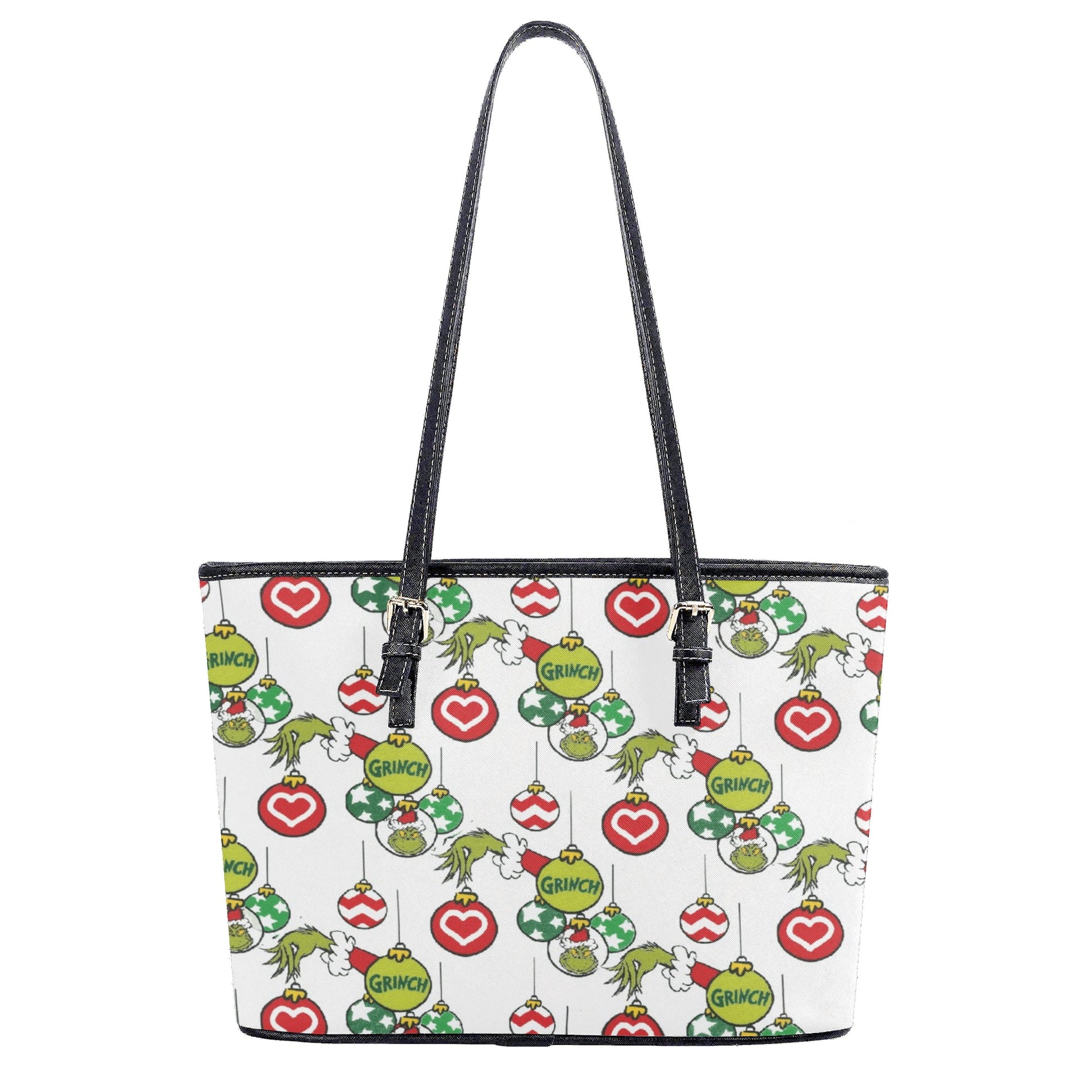 Grinch Ornament Pattern HandBag, Christmas Bauble Purse, Holiday Print Leather Bag, Festive Winter Gift for Her