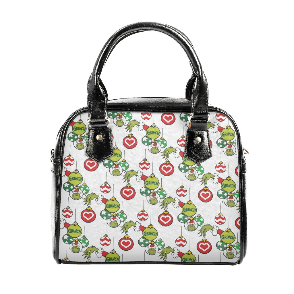 Grinch Ornament Pattern HandBag, Christmas Bauble Purse, Holiday Print Leather Bag, Festive Winter Gift for Her