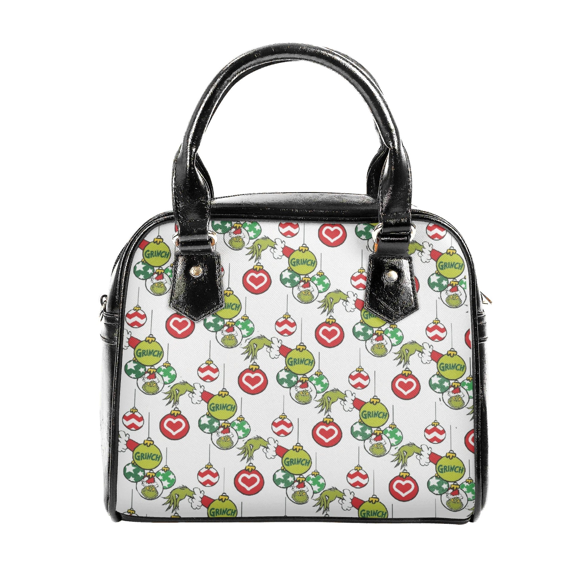 Grinch Ornament Pattern HandBag, Christmas Bauble Purse, Holiday Print Leather Bag, Festive Winter Gift for Her