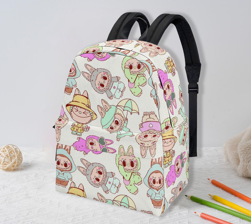 Sweet Labubu Dessert Backpack, Kawaii Peach Cartoon School Bag with Macarons, Candies & Cookies, Cute Food Theme Bookbag for Kids BPGR09