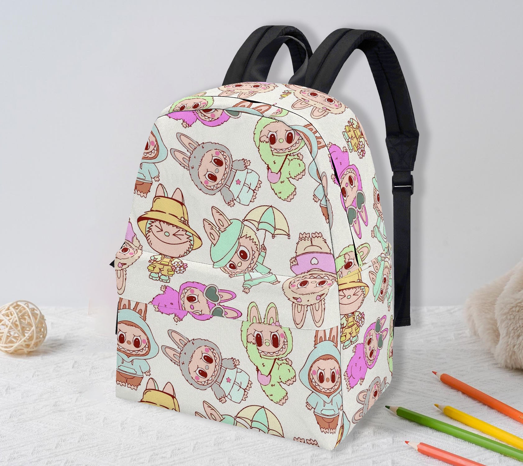 Sweet Labubu Dessert Backpack, Kawaii Peach Cartoon School Bag with Macarons, Candies & Cookies, Cute Food Theme Bookbag for Kids BPGR09