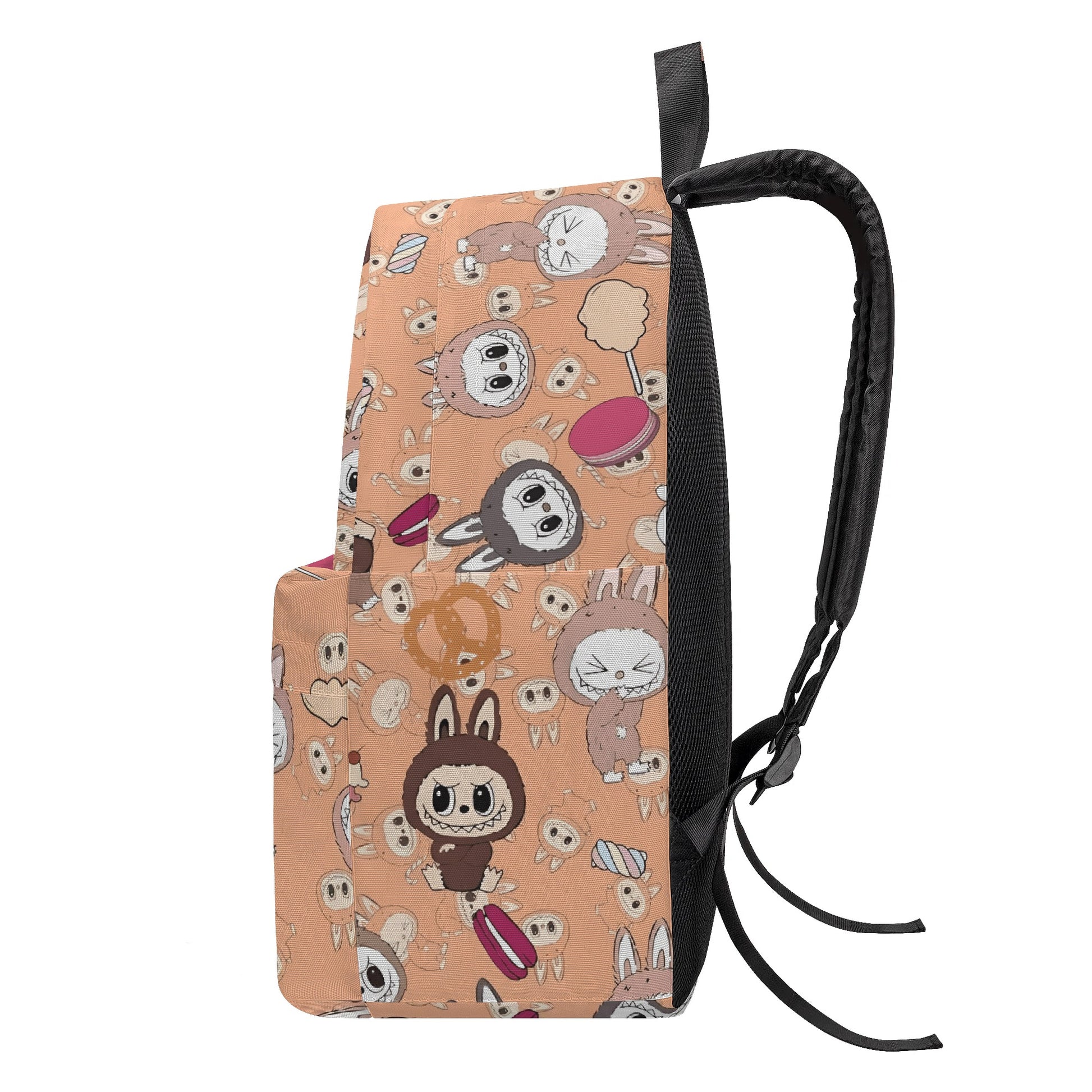 Sweet Labubu Dessert Backpack - Kawaii Peach Cartoon School Bag with Macarons, Candies & Cookies, Cute Food Theme Bookbag for Kids BPGR08