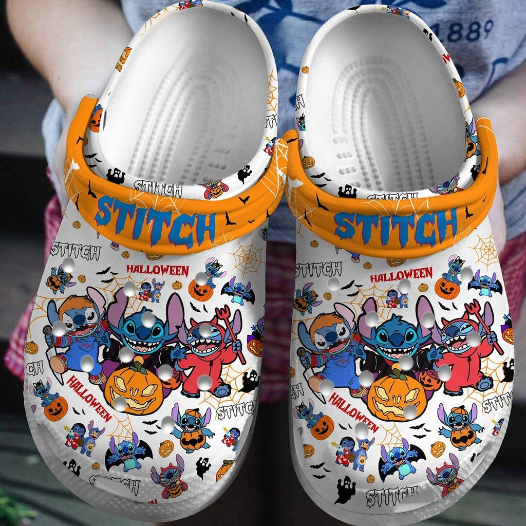 Stitch Halloween Clogs Shoes, Custom Name Shoes, Stitch Shoes, Cartoon Shoes, Stitch Halloween Shoes