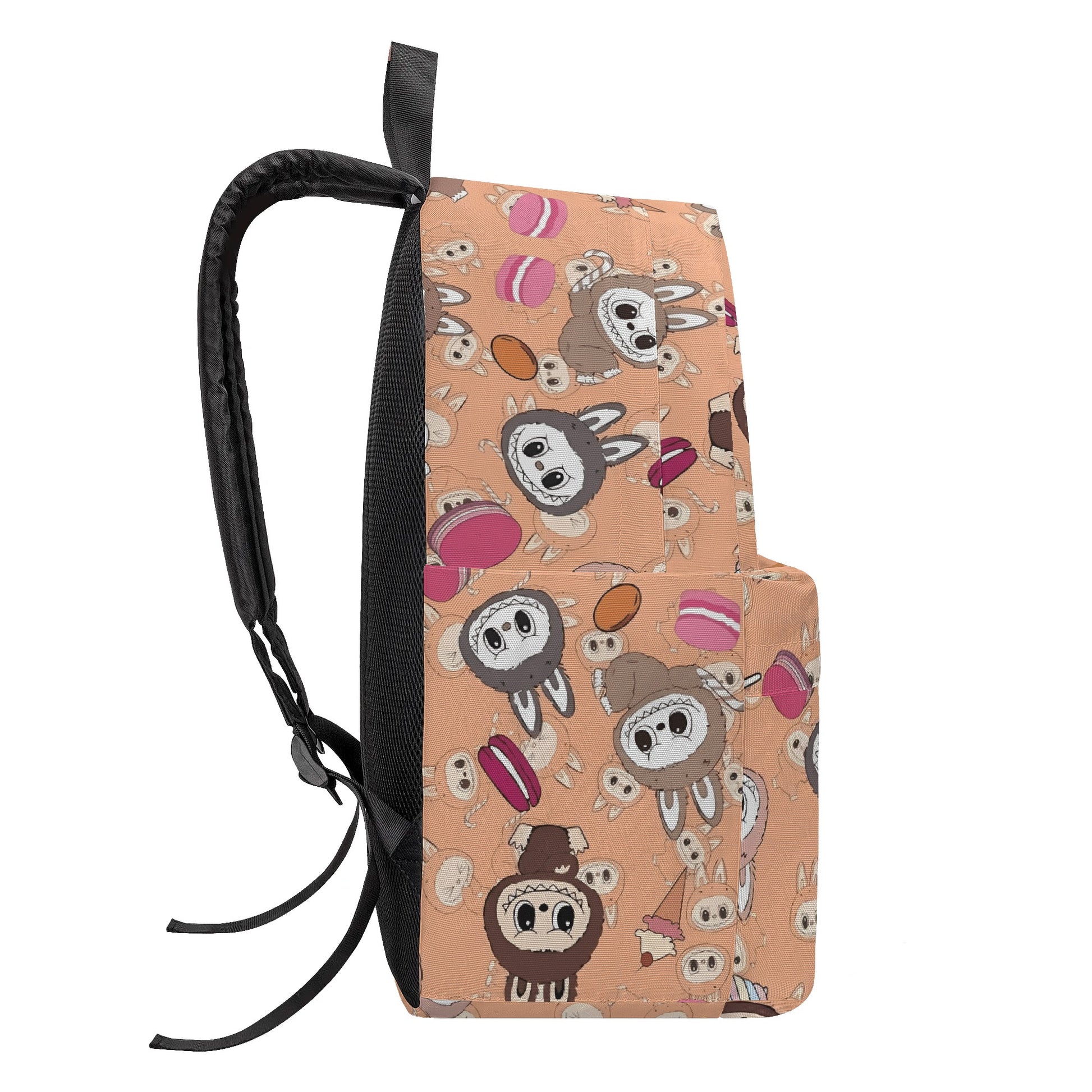 Sweet Labubu Dessert Backpack - Kawaii Peach Cartoon School Bag with Macarons, Candies & Cookies, Cute Food Theme Bookbag for Kids BPGR08