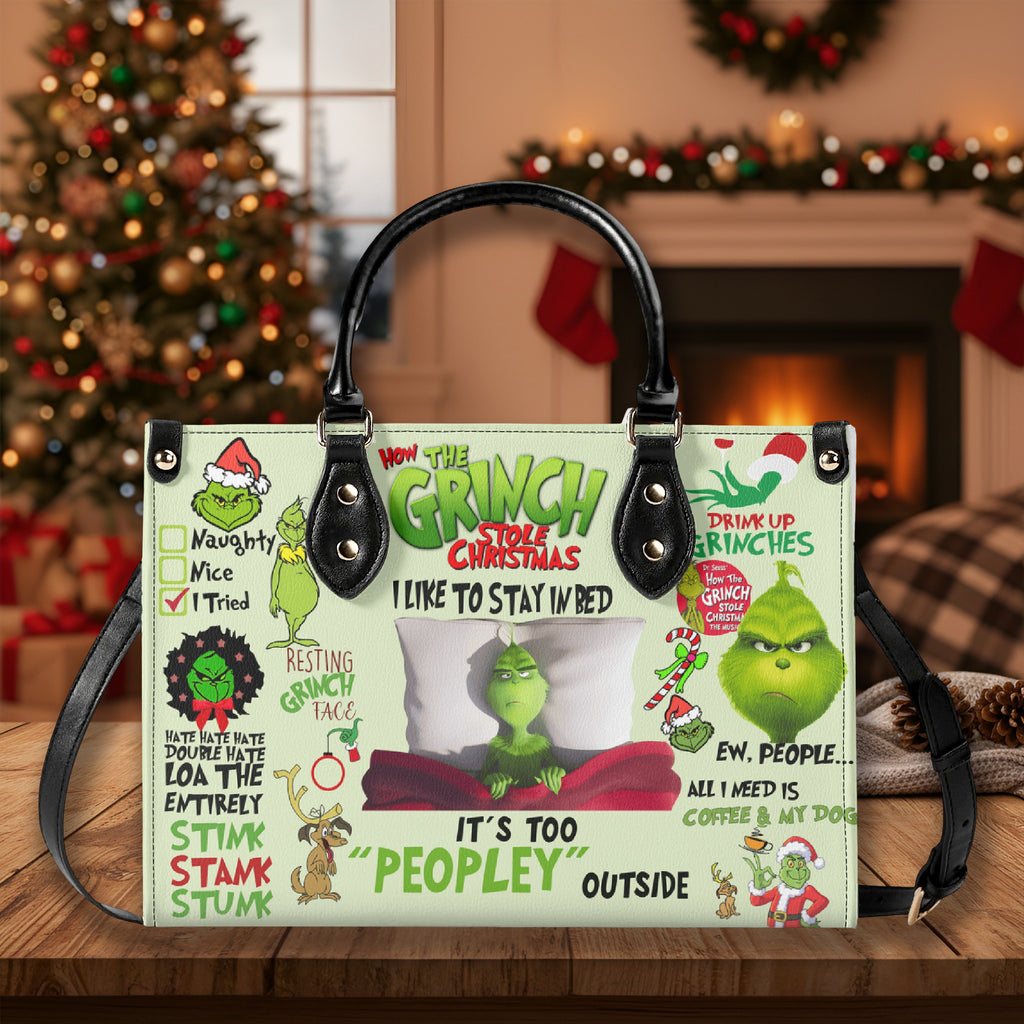 How The Grinch Stole Christmas HandBag, Funny Quote Purse, Grinchmas Leather Bag, Holiday Gift, Cozy Winter Bag