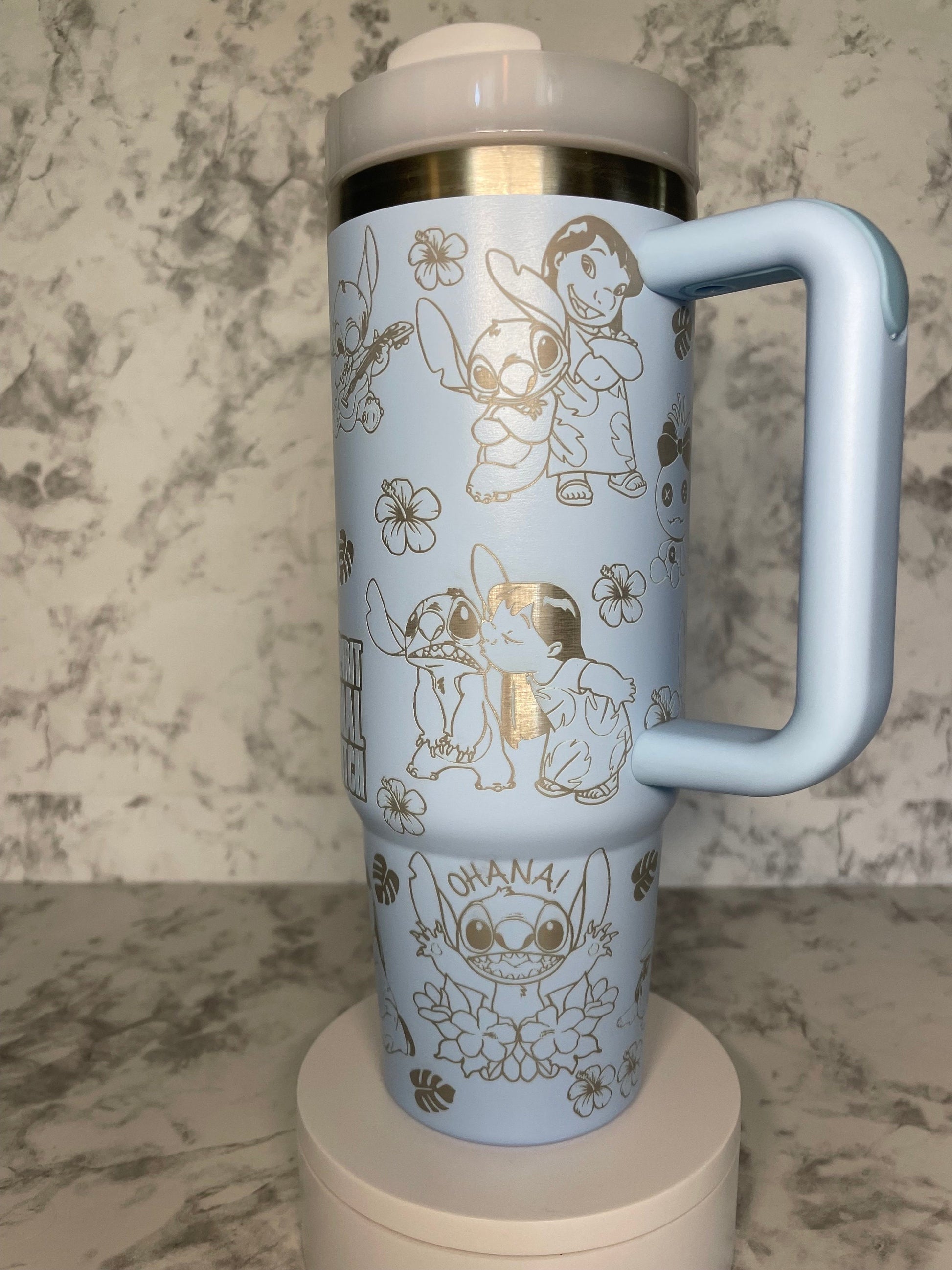 Personalized Lilo & Stitch Tumbler with Handle, Custom Name Insulated Travel Mug, Cute Stainless Steel Cup Gift for Her