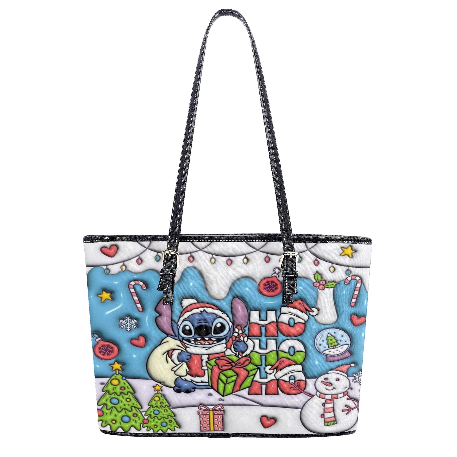 Ho Ho Ho Stitch Christmas Bag, Funny Holiday Santa Purse with Cartoon Print, Christmas Gift Tote for Women