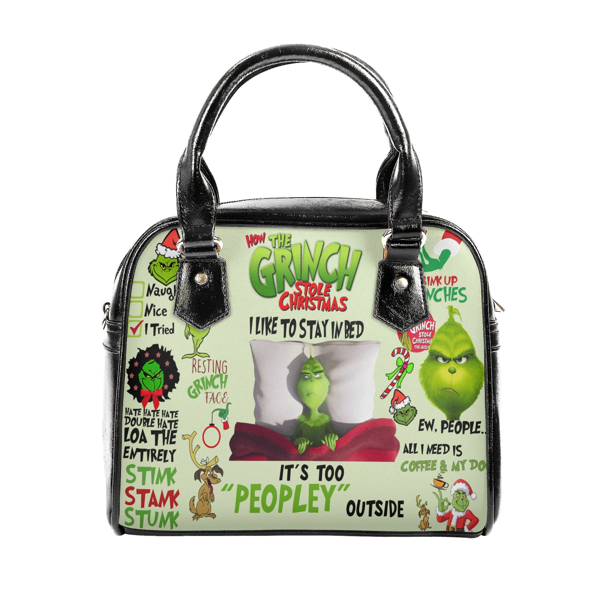 How The Grinch Stole Christmas HandBag, Funny Quote Purse, Grinchmas Leather Bag, Holiday Gift, Cozy Winter Bag