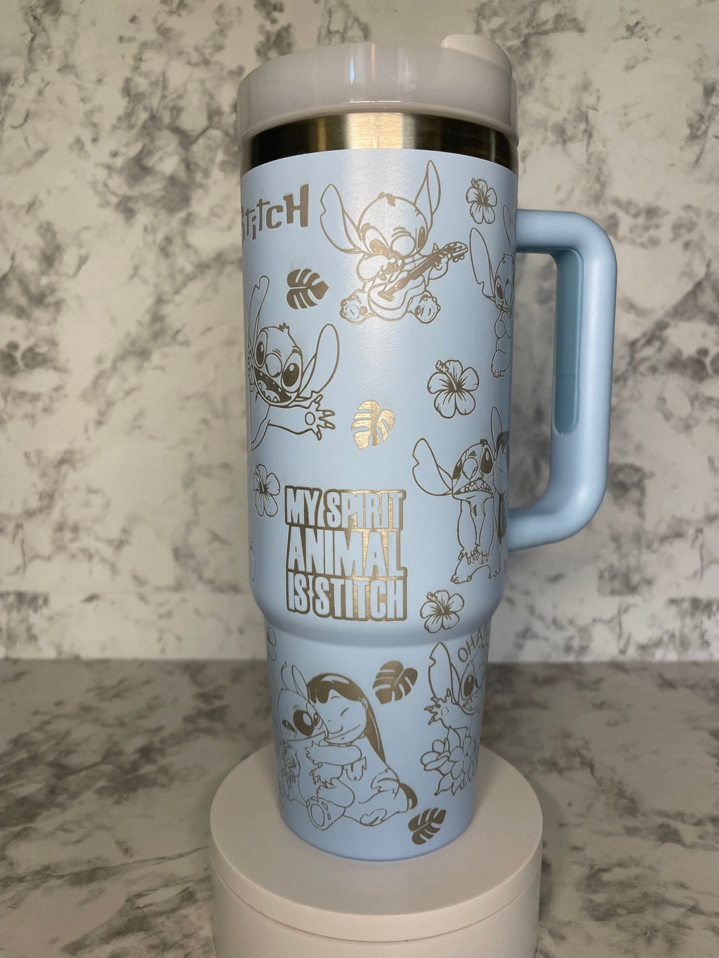 Personalized Lilo & Stitch Tumbler with Handle, Custom Name Insulated Travel Mug, Cute Stainless Steel Cup Gift for Her