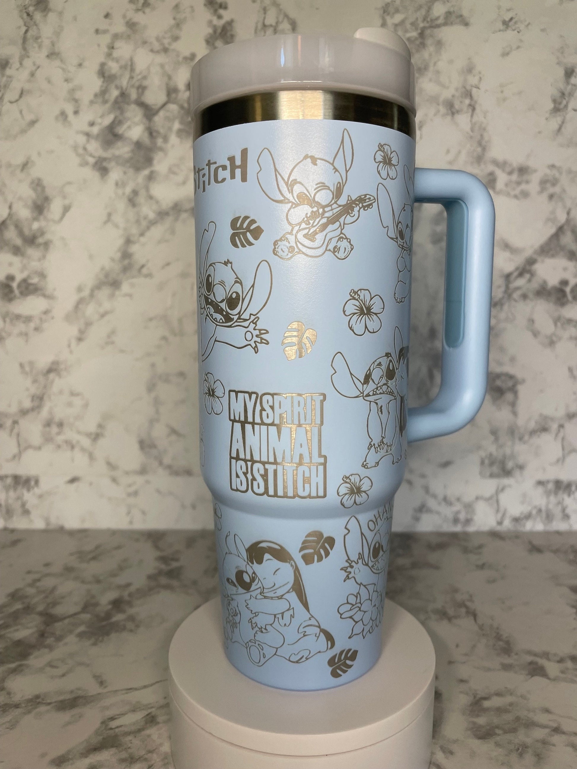 Personalized Lilo & Stitch Tumbler with Handle, Custom Name Insulated Travel Mug, Cute Stainless Steel Cup Gift for Her