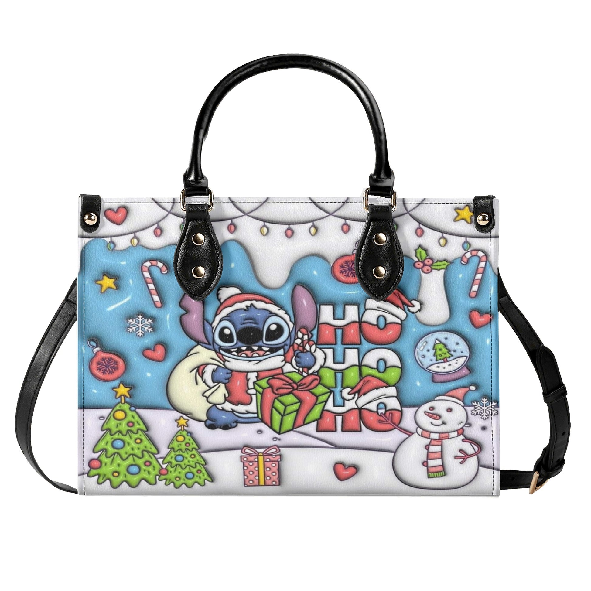Ho Ho Ho Stitch Christmas Bag, Funny Holiday Santa Purse with Cartoon Print, Christmas Gift Tote for Women
