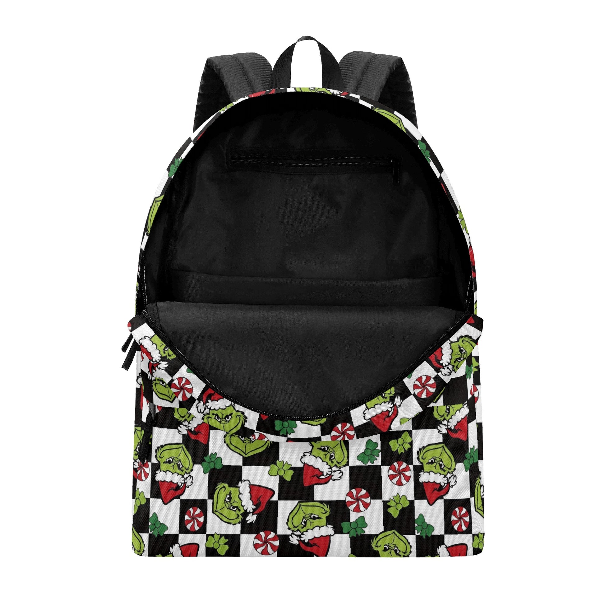 Grinch Backpack Checkered, Peppermint Candy Pattern, Retro Christmas Gift, Holiday Travel School Bag BPGR32