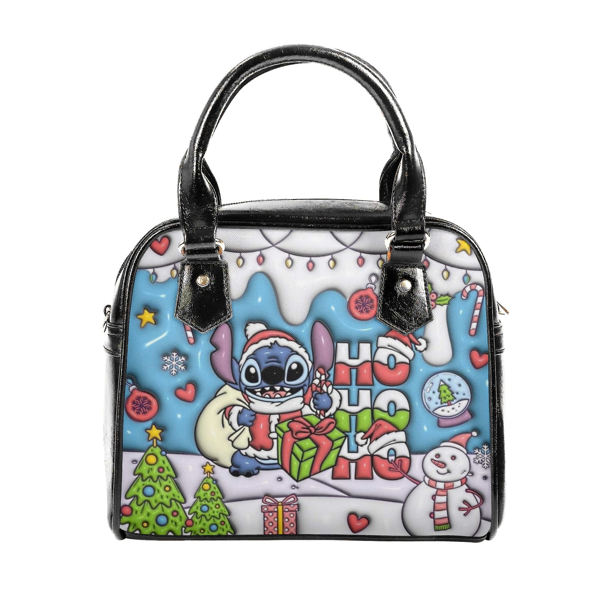 Ho Ho Ho Stitch Christmas Bag, Funny Holiday Santa Purse with Cartoon Print, Christmas Gift Tote for Women