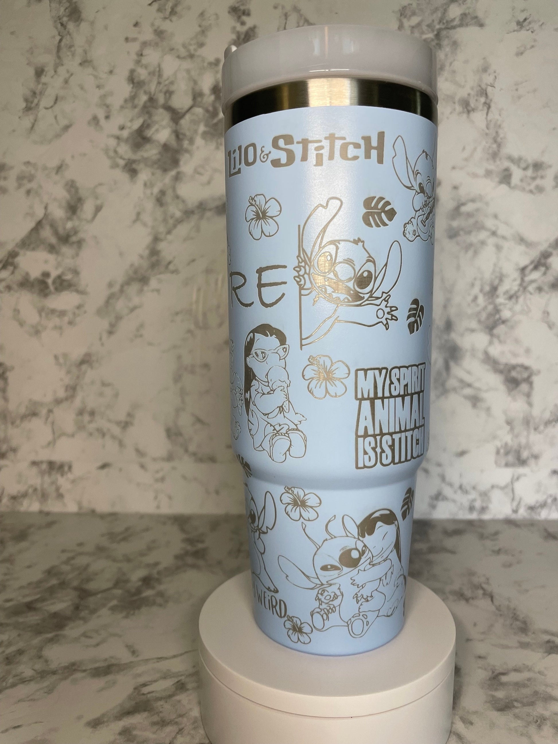 Personalized Lilo & Stitch Tumbler with Handle, Custom Name Insulated Travel Mug, Cute Stainless Steel Cup Gift for Her