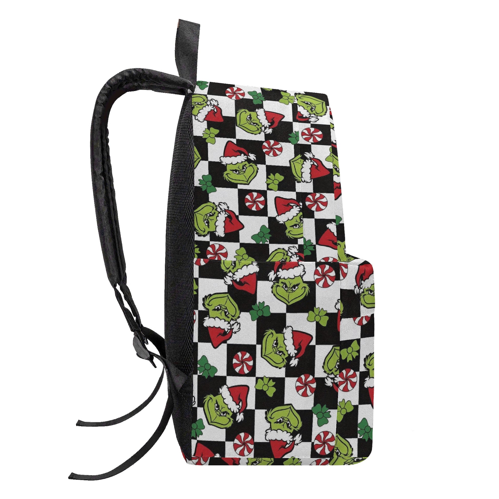 Grinch Backpack Checkered, Peppermint Candy Pattern, Retro Christmas Gift, Holiday Travel School Bag BPGR32