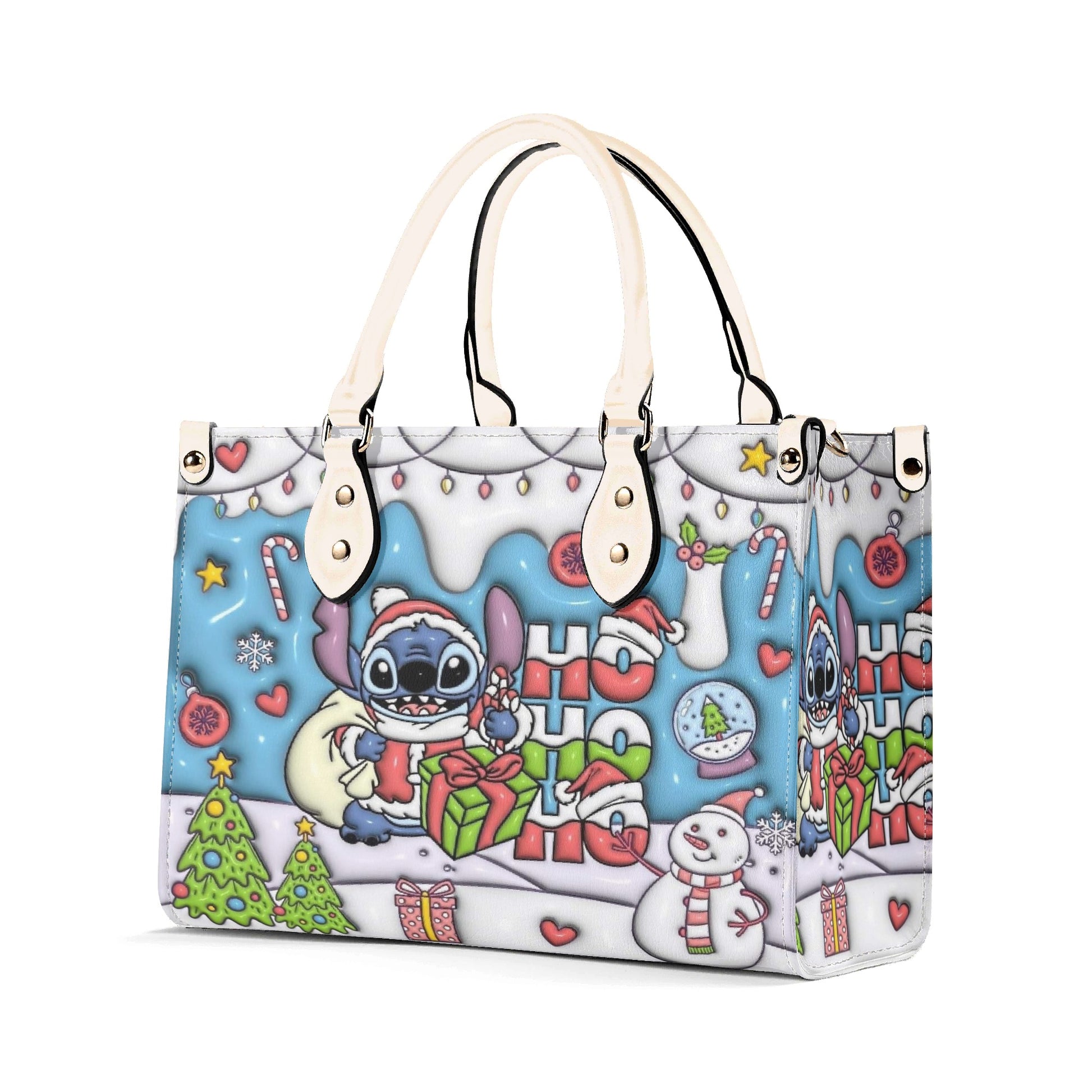 Ho Ho Ho Stitch Christmas Bag, Funny Holiday Santa Purse with Cartoon Print, Christmas Gift Tote for Women