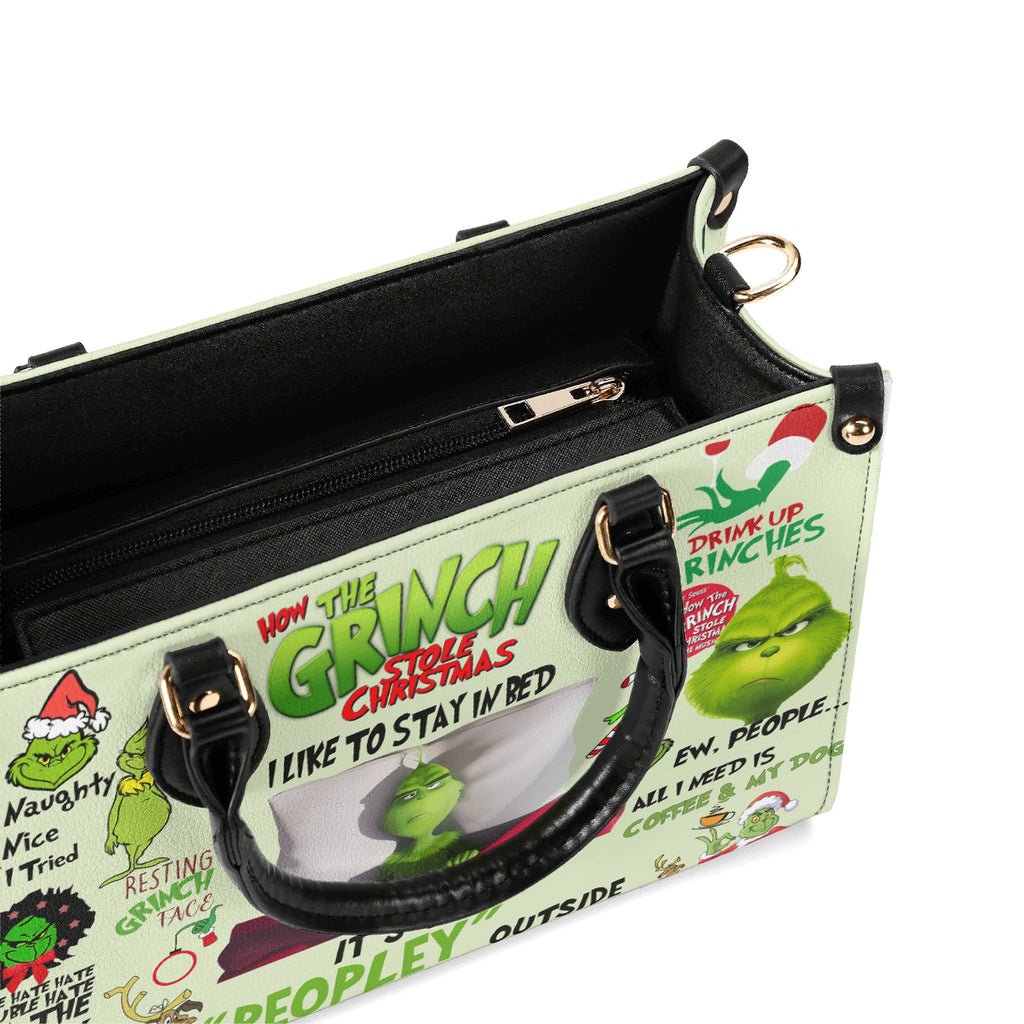 How The Grinch Stole Christmas HandBag, Funny Quote Purse, Grinchmas Leather Bag, Holiday Gift, Cozy Winter Bag