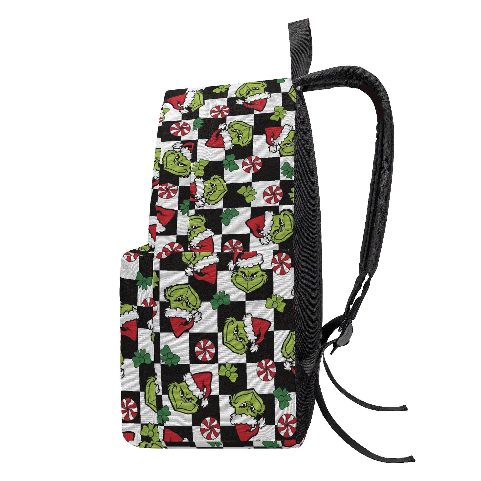 Grinch Backpack Checkered, Peppermint Candy Pattern, Retro Christmas Gift, Holiday Travel School Bag BPGR32