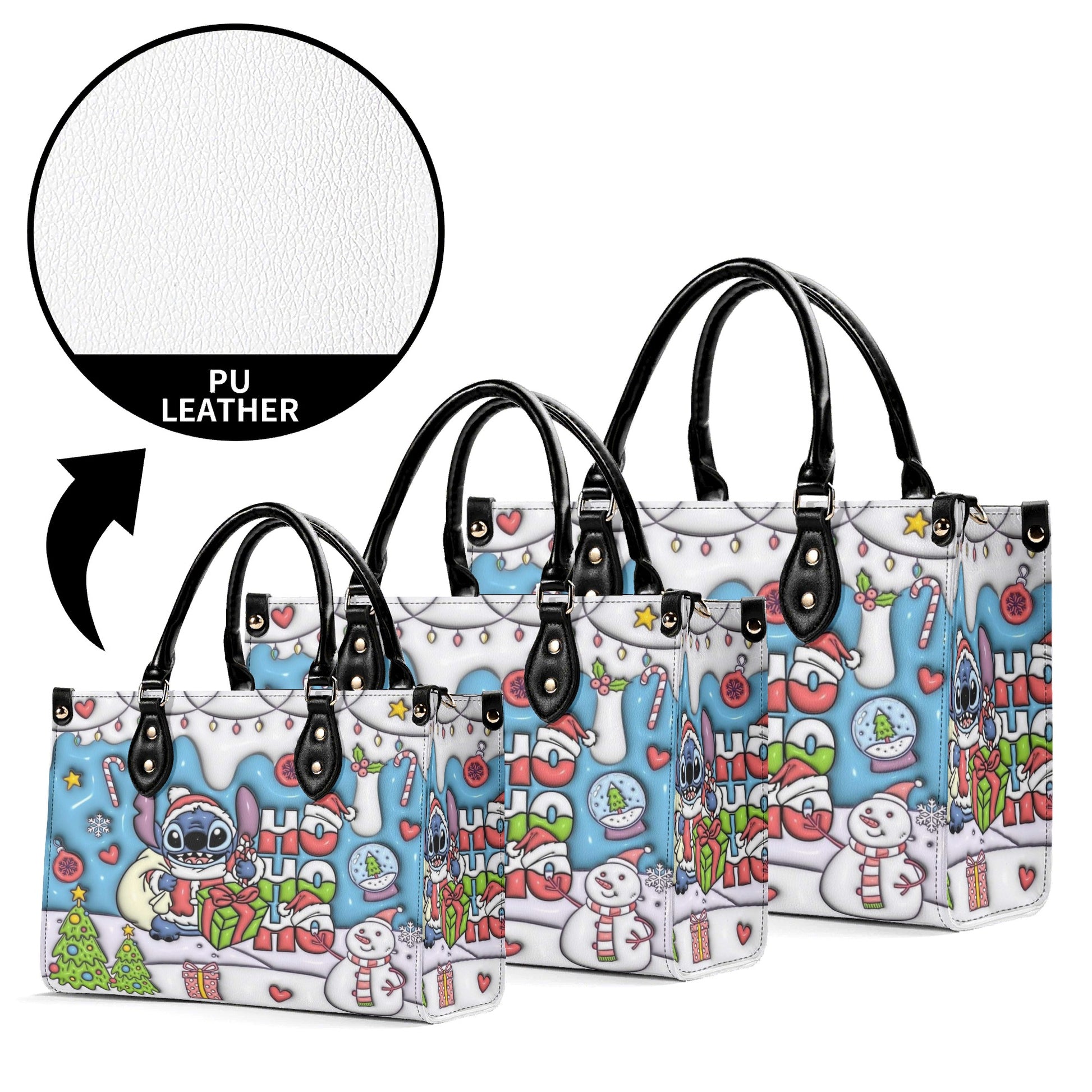 Ho Ho Ho Stitch Christmas Bag, Funny Holiday Santa Purse with Cartoon Print, Christmas Gift Tote for Women