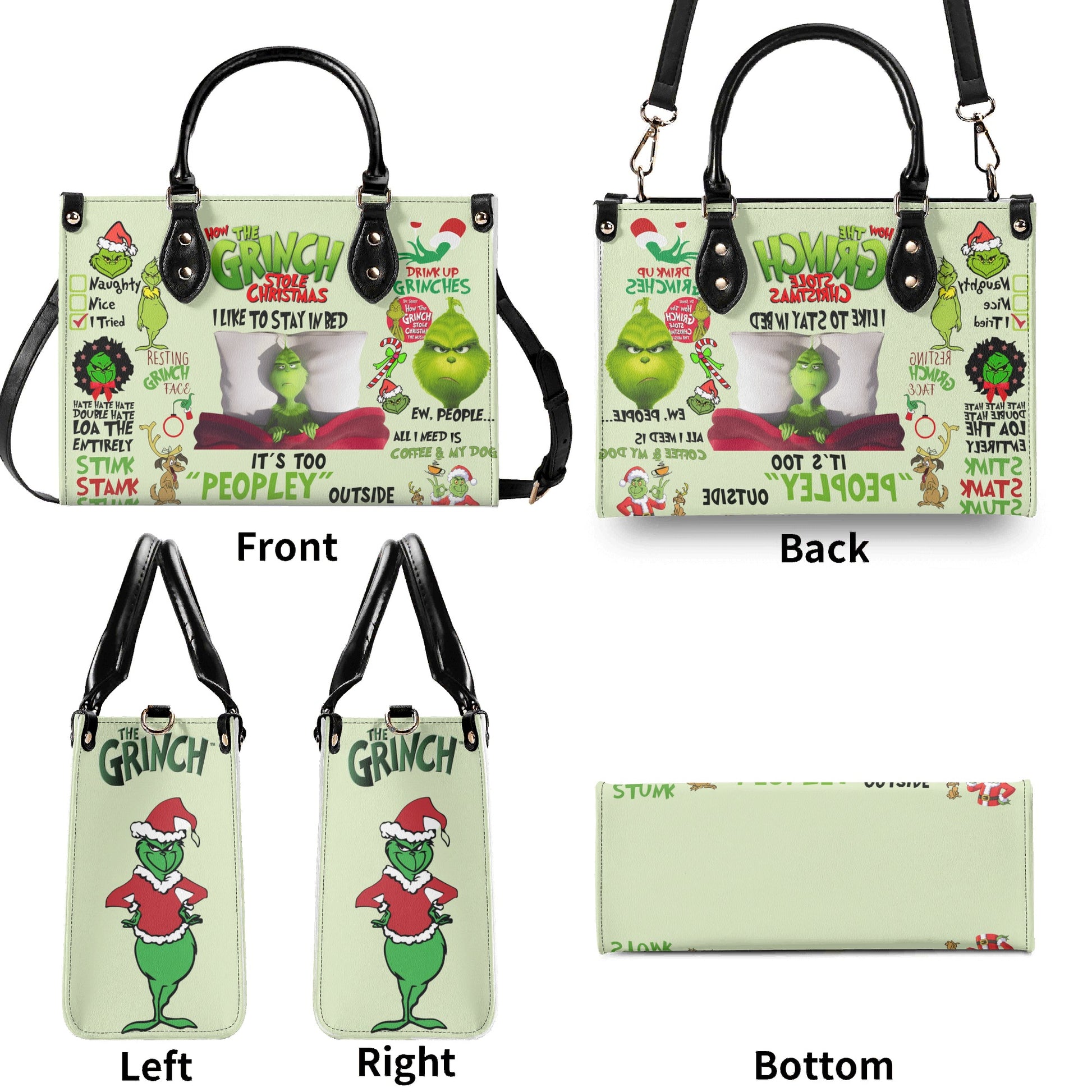 How The Grinch Stole Christmas HandBag, Funny Quote Purse, Grinchmas Leather Bag, Holiday Gift, Cozy Winter Bag