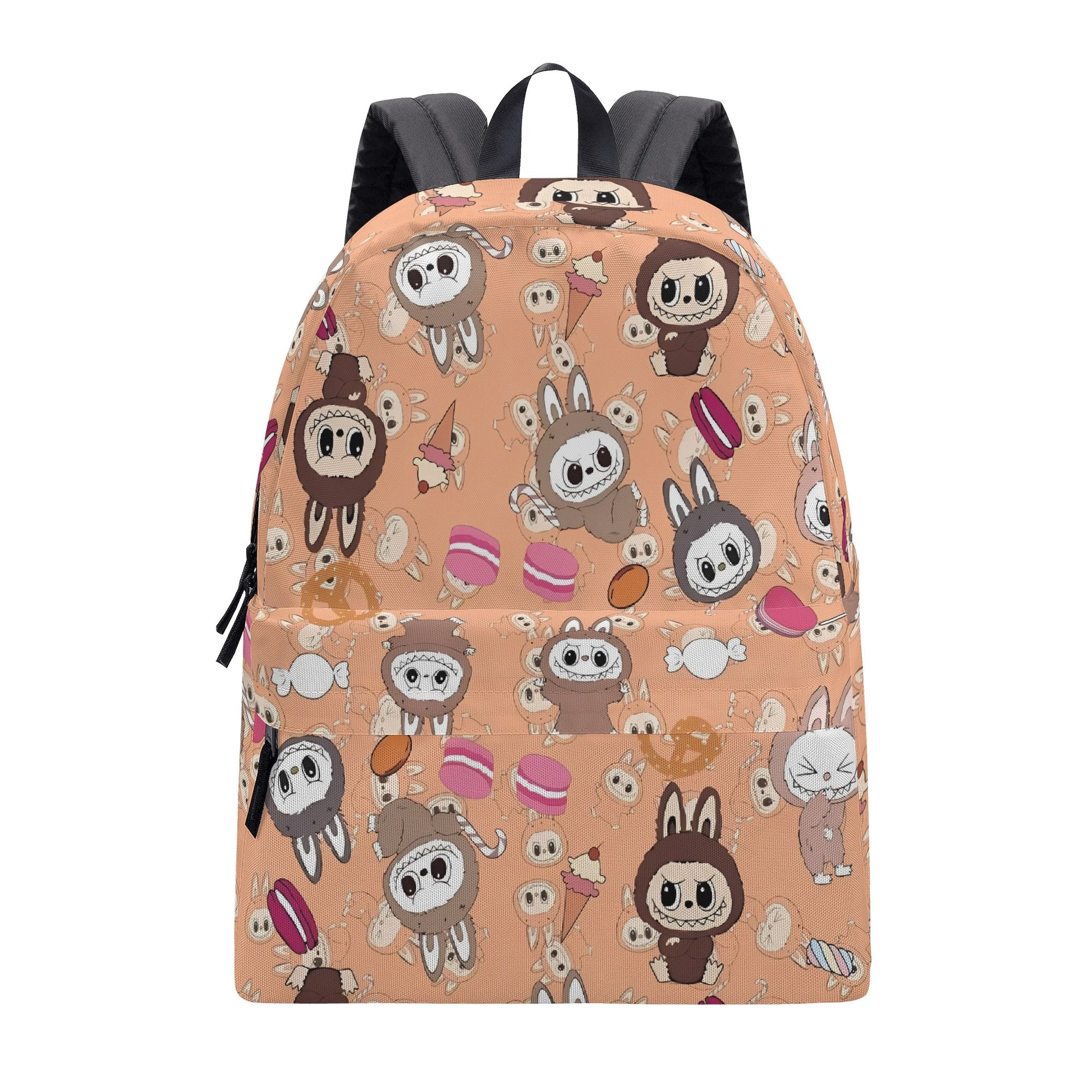 Sweet Labubu Dessert Backpack - Kawaii Peach Cartoon School Bag with Macarons, Candies & Cookies, Cute Food Theme Bookbag for Kids BPGR08