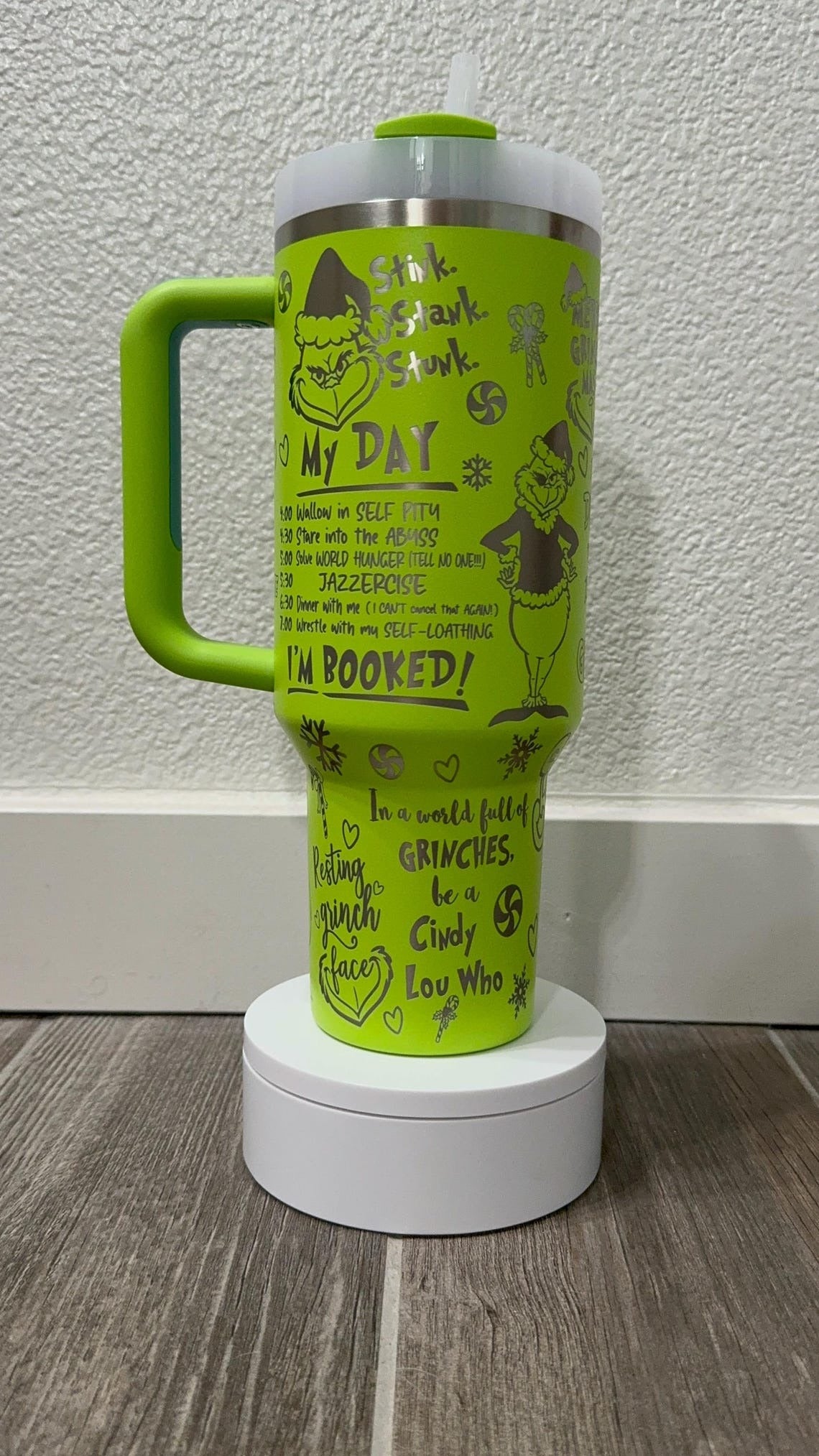 Stink Stank Stunk Grinch Tumbler, Funny Christmas Mug, Holiday Quote Design, Cute Insulated Travel Cup