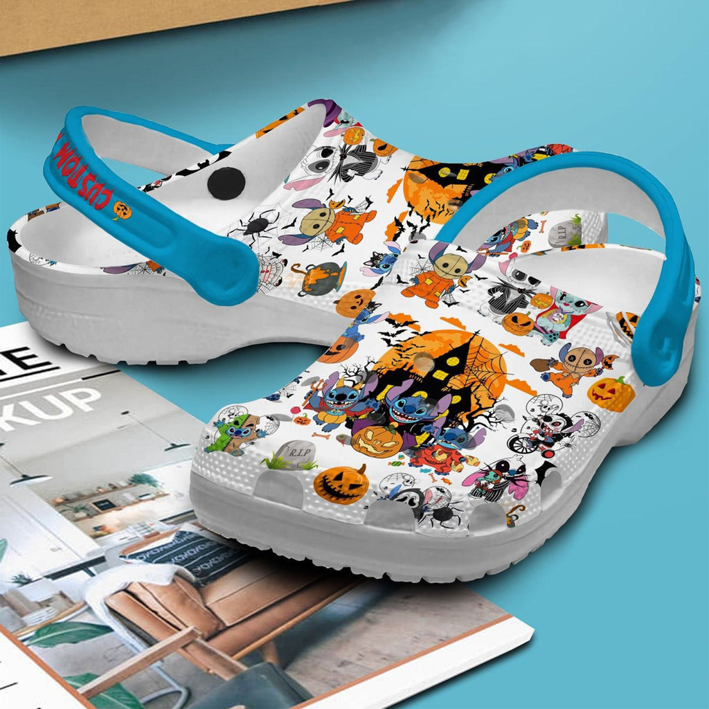 Halloween Stitch Clogs Shoes, Custom Name Shoes, Stitch Shoes, Cartoon Shoes, Stitch Halloween Shoes