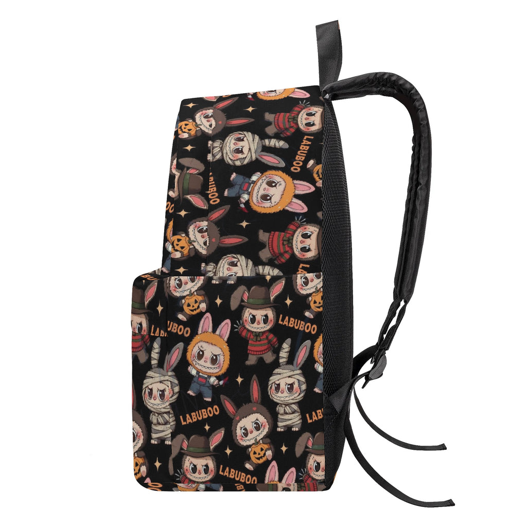 Spooky Labubu Halloween Backpack, Horror Costume Cartoon School Bag with Freddy, Jason, Mummy & Pumpkins, Creepy Cute Bookbag for Fans BPGR07