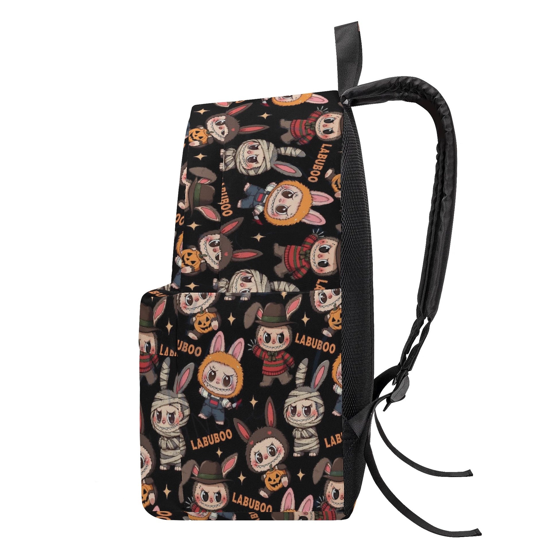 Spooky Labubu Halloween Backpack, Horror Costume Cartoon School Bag with Freddy, Jason, Mummy & Pumpkins, Creepy Cute Bookbag for Fans BPGR07