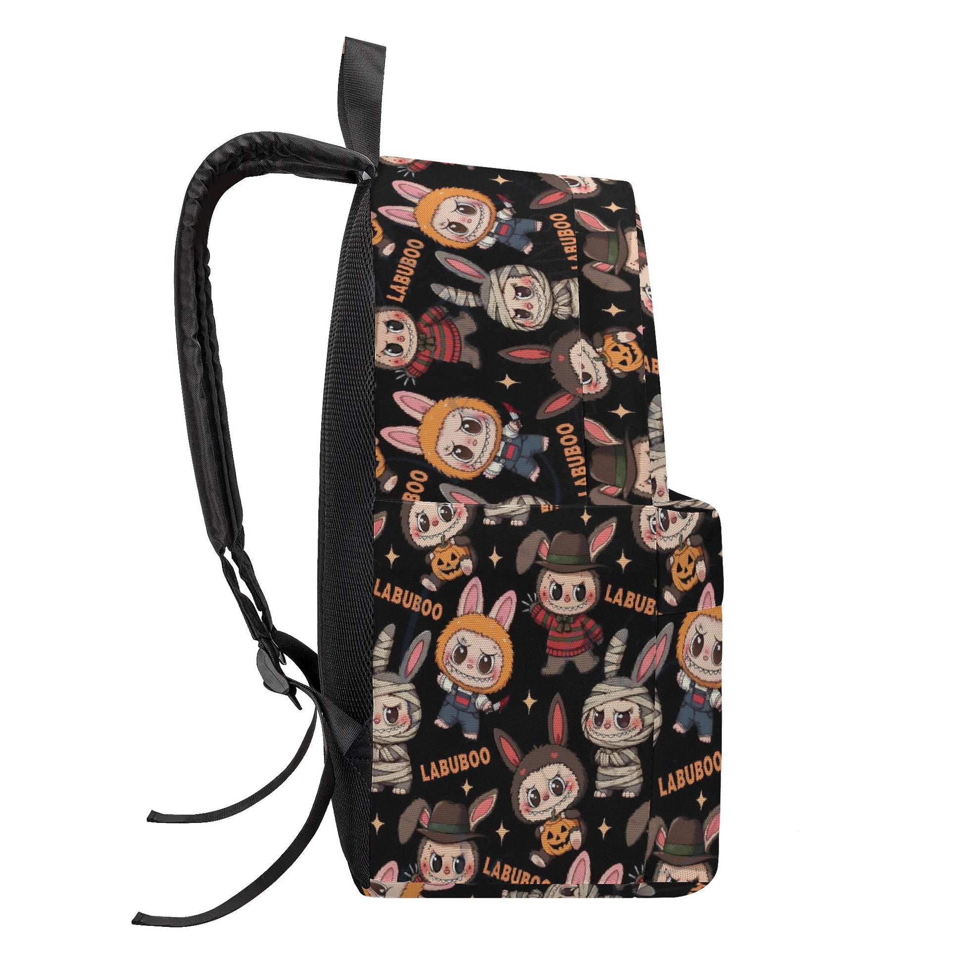 Spooky Labubu Halloween Backpack, Horror Costume Cartoon School Bag with Freddy, Jason, Mummy & Pumpkins, Creepy Cute Bookbag for Fans BPGR07