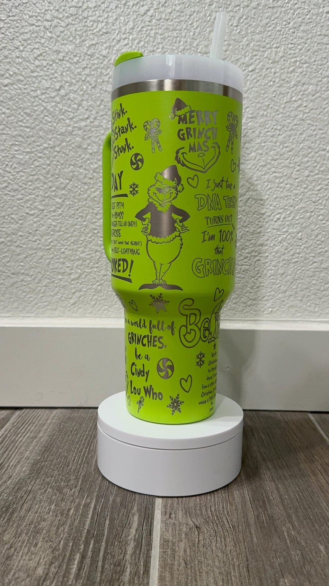 Stink Stank Stunk Grinch Tumbler, Funny Christmas Mug, Holiday Quote Design, Cute Insulated Travel Cup