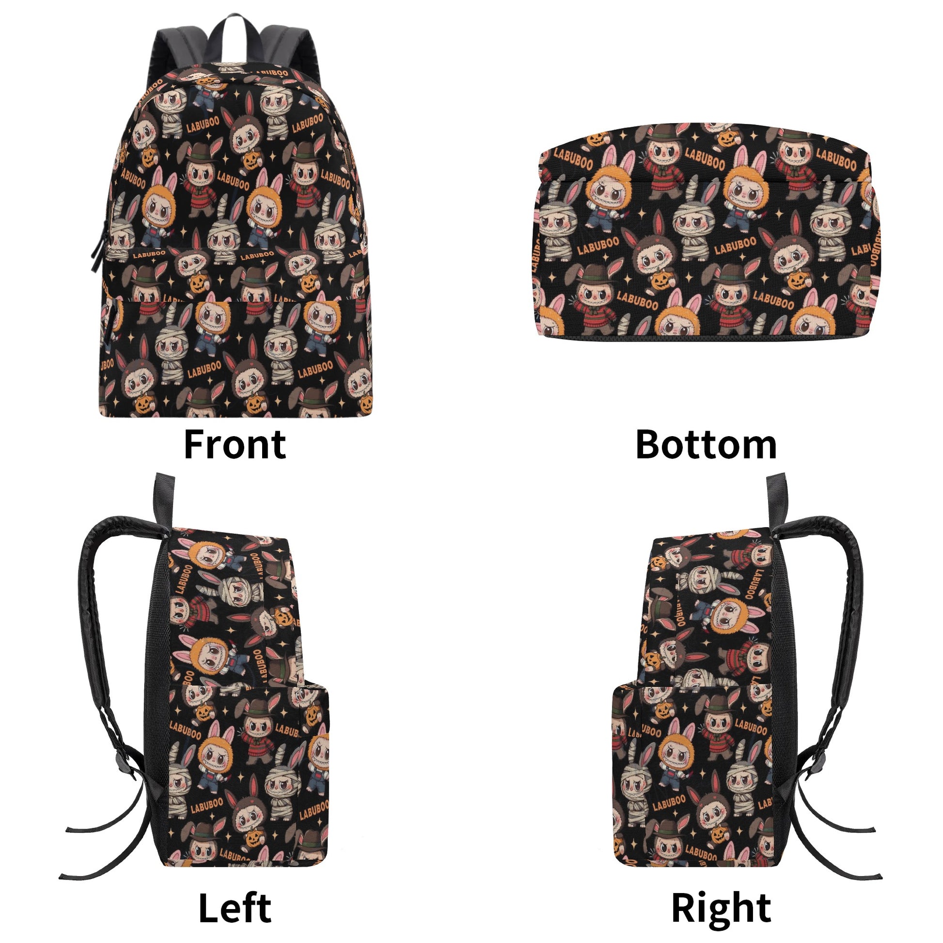 Spooky Labubu Halloween Backpack, Horror Costume Cartoon School Bag with Freddy, Jason, Mummy & Pumpkins, Creepy Cute Bookbag for Fans BPGR07