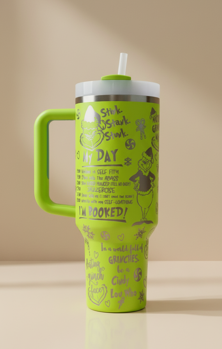 Stink Stank Stunk Grinch Tumbler, Funny Christmas Mug, Holiday Quote Design, Cute Insulated Travel Cup
