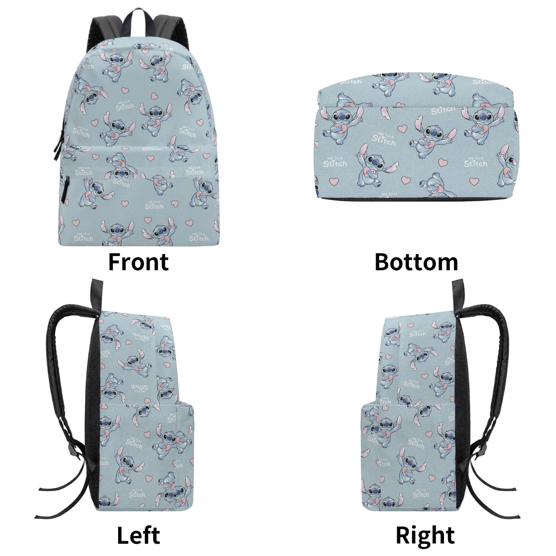 Stitch Love Backpack, Cute Heart Print Cartoon School Bag, Valentine Gift Bag BPGR13