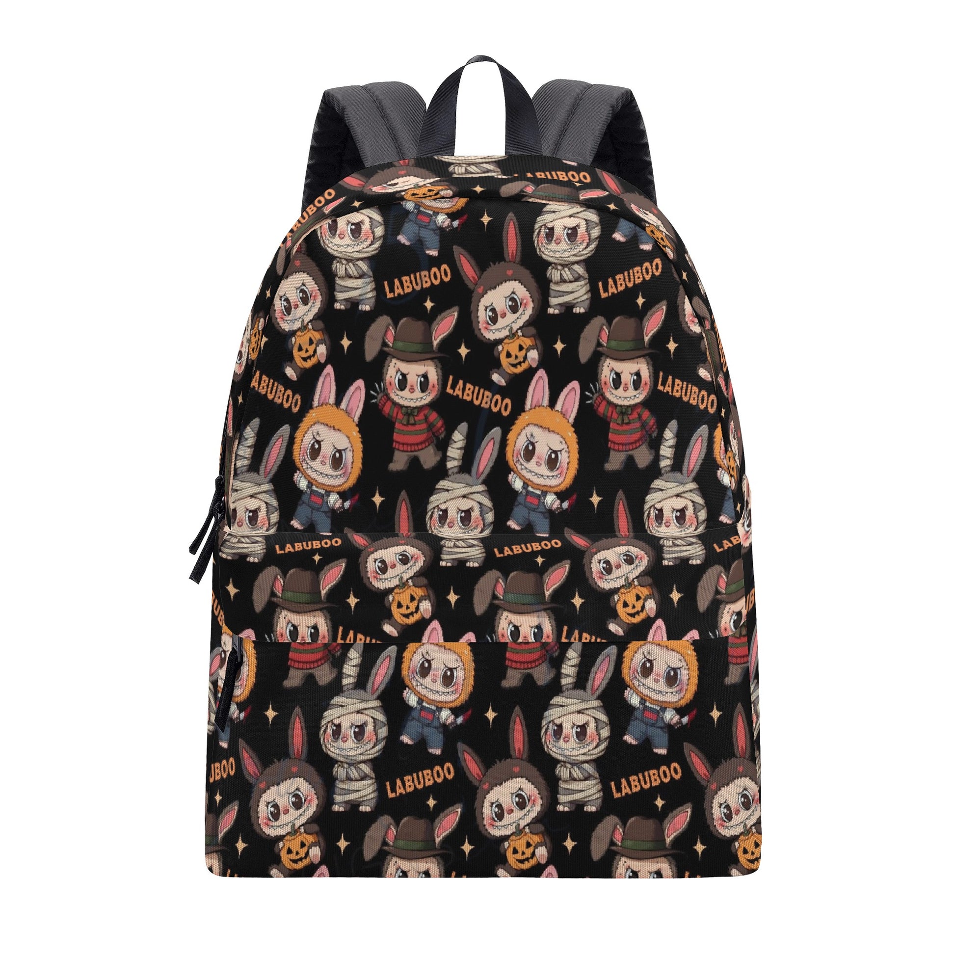 Spooky Labubu Halloween Backpack, Horror Costume Cartoon School Bag with Freddy, Jason, Mummy & Pumpkins, Creepy Cute Bookbag for Fans BPGR07