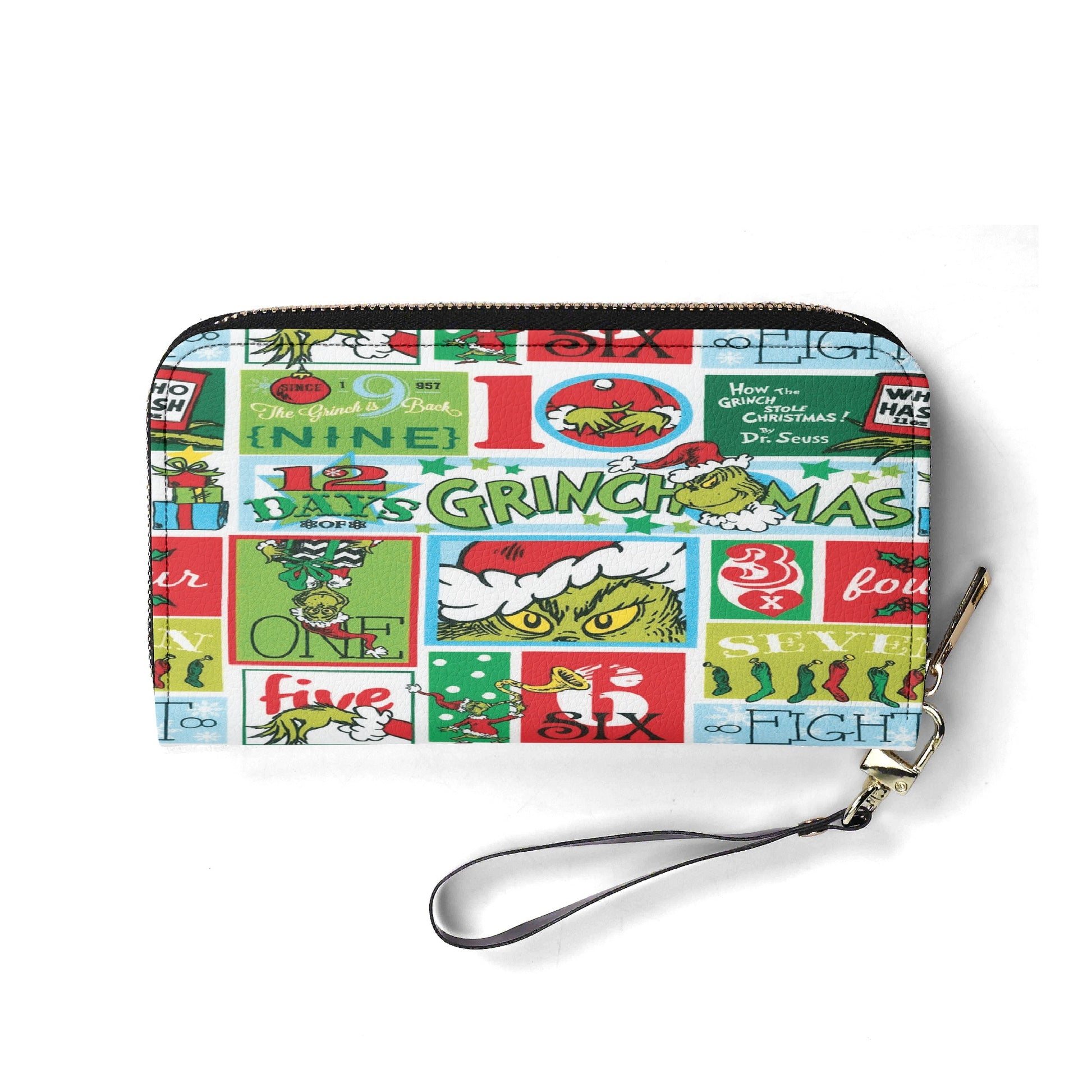 Retro Grinchmas Pattern HandBag, 12 Days of Christmas Purse Leather Bag, Whoville Lover Gift Bag, Holiday Handbag for Women