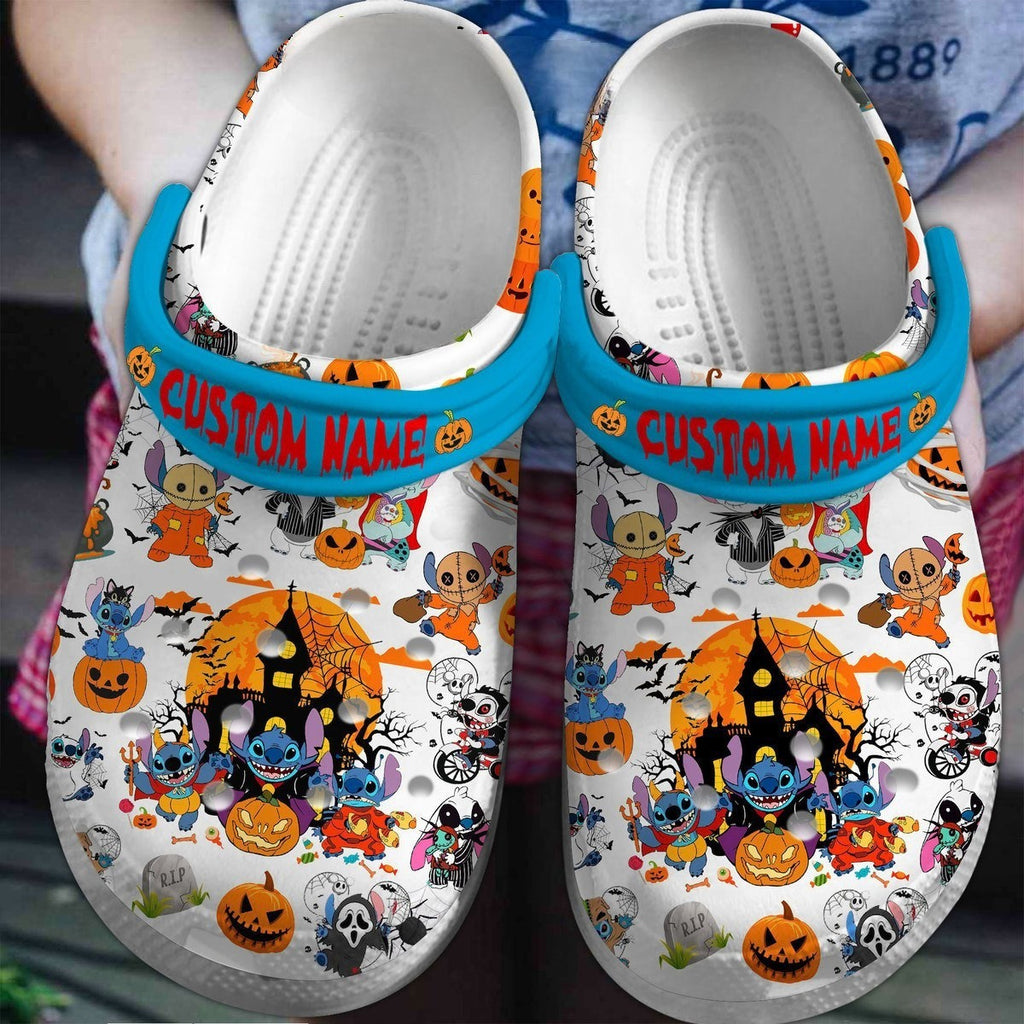 Halloween Stitch Clogs Shoes, Custom Name Shoes, Stitch Shoes, Cartoon Shoes, Stitch Halloween Shoes