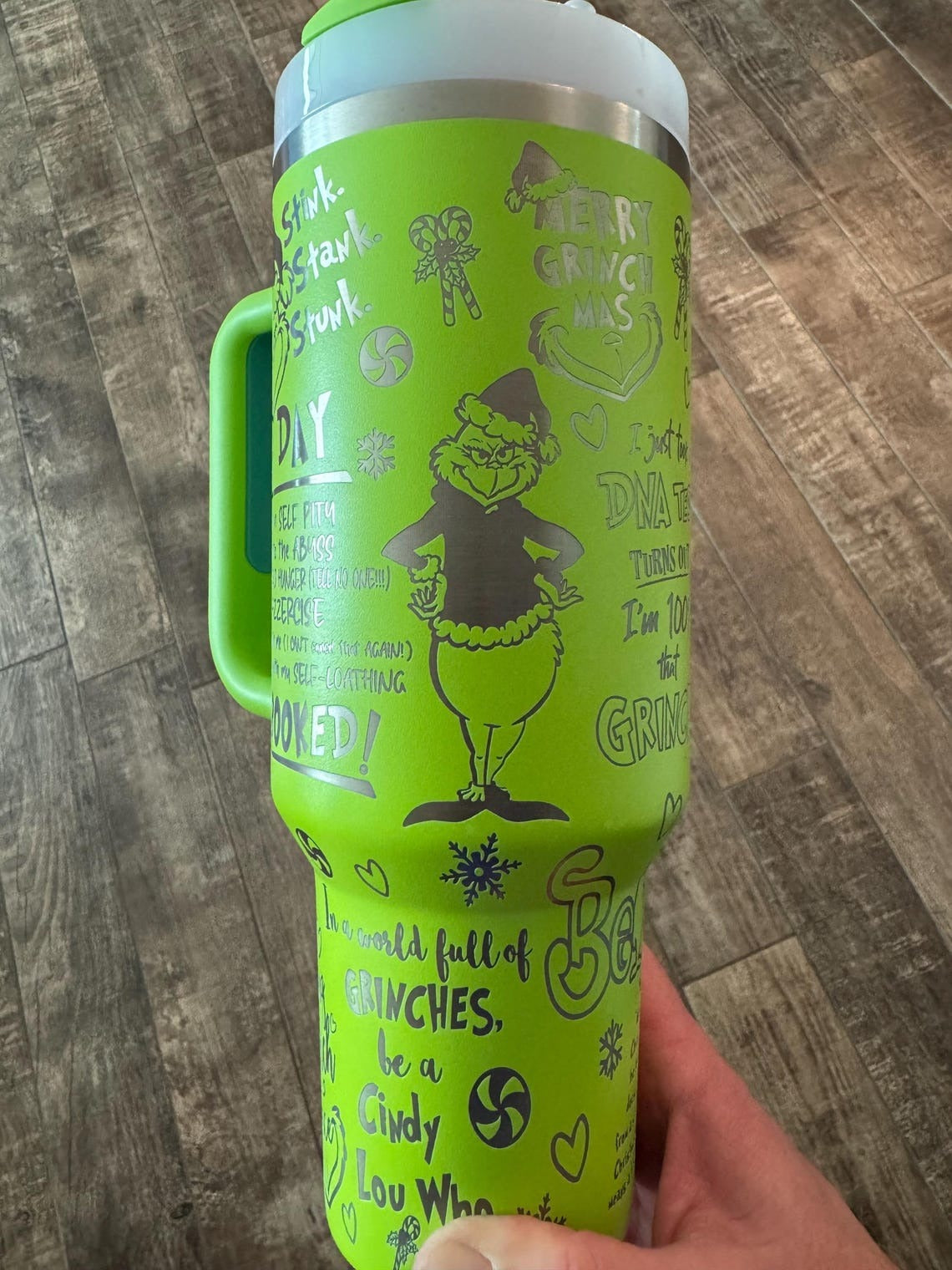 Stink Stank Stunk Grinch Tumbler, Funny Christmas Mug, Holiday Quote Design, Cute Insulated Travel Cup