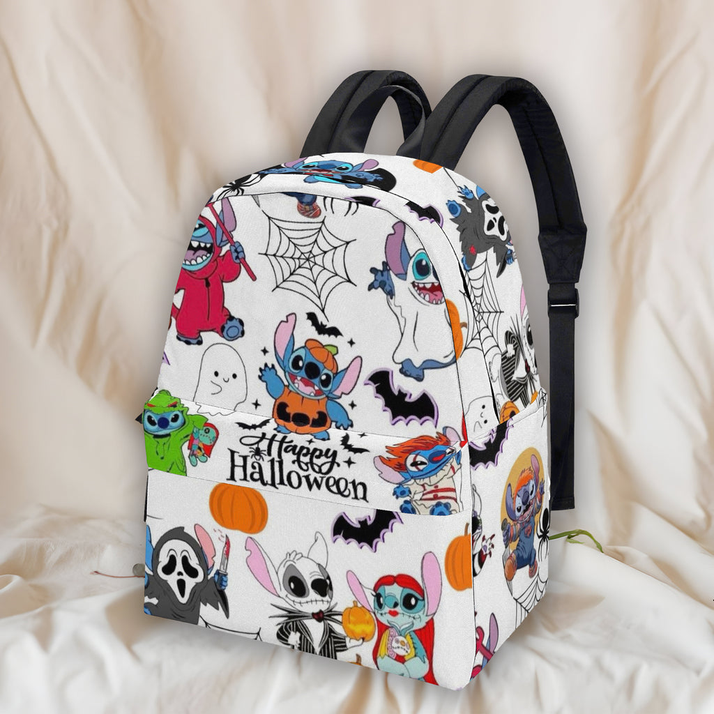 Stitch Halloween Backpack, Spooky Cartoon Print School Bag, Trick or Treat Travel Backpack BPGR14