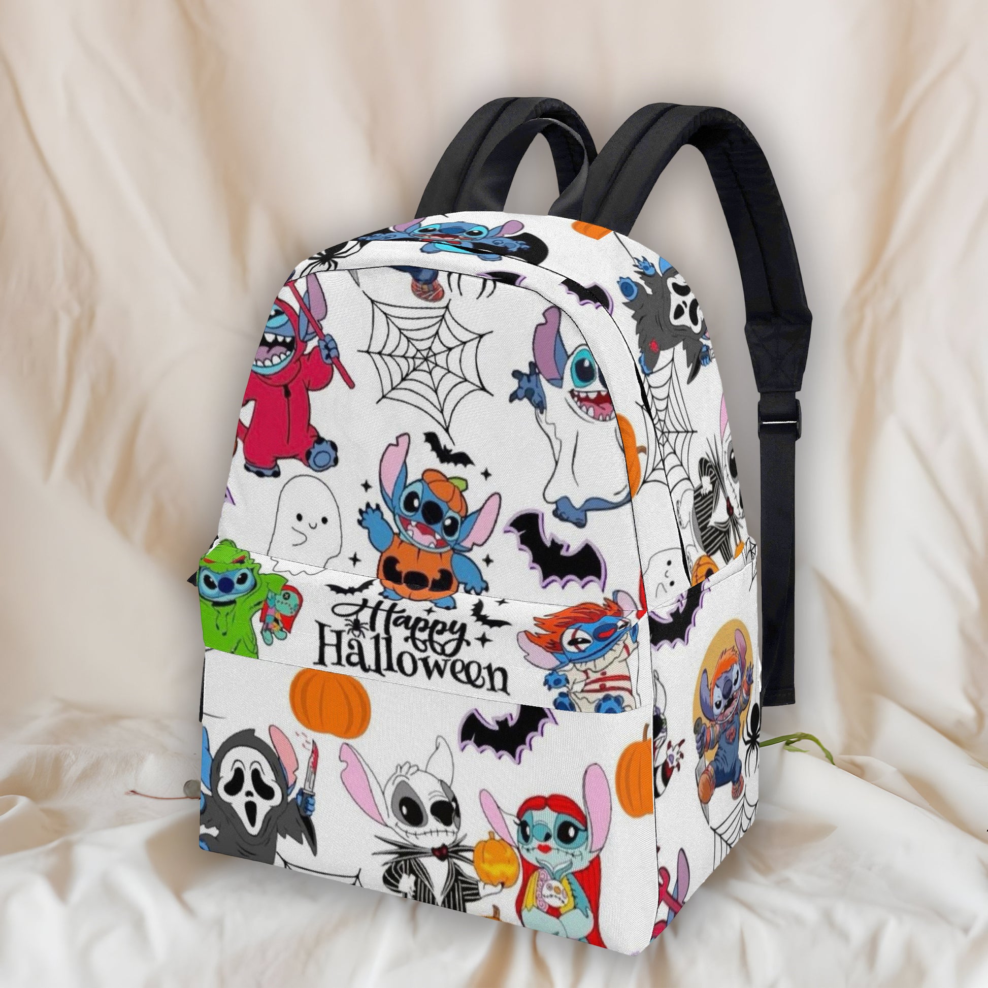 Stitch Halloween Backpack, Spooky Cartoon Print School Bag, Trick or Treat Travel Backpack BPGR14