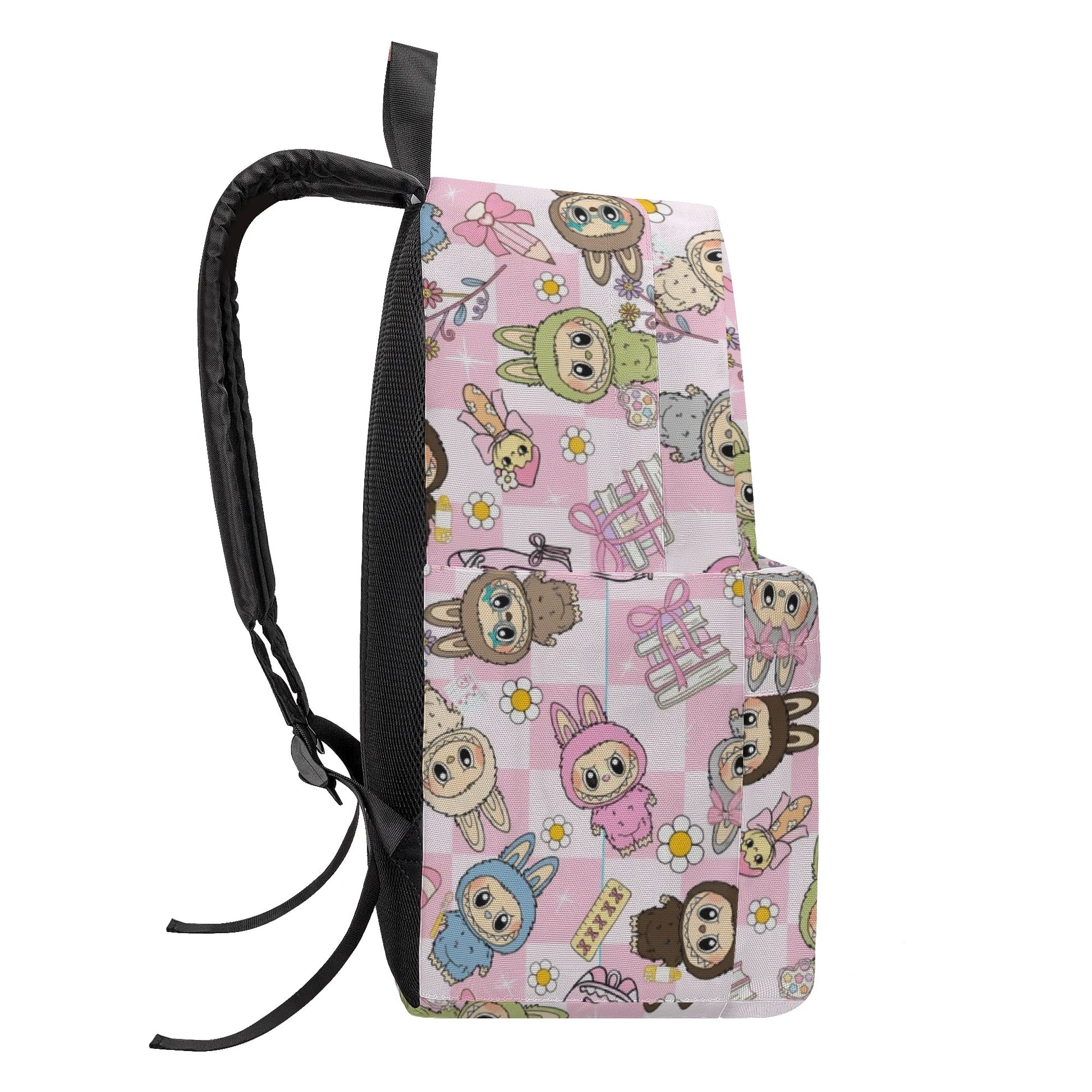 Tea Party Labubu Backpack, Kawaii Pink Cartoon School Bag with Cakes, Gifts & Flowers, Cute Girly Bookbag for Kids & Fans BPGR06