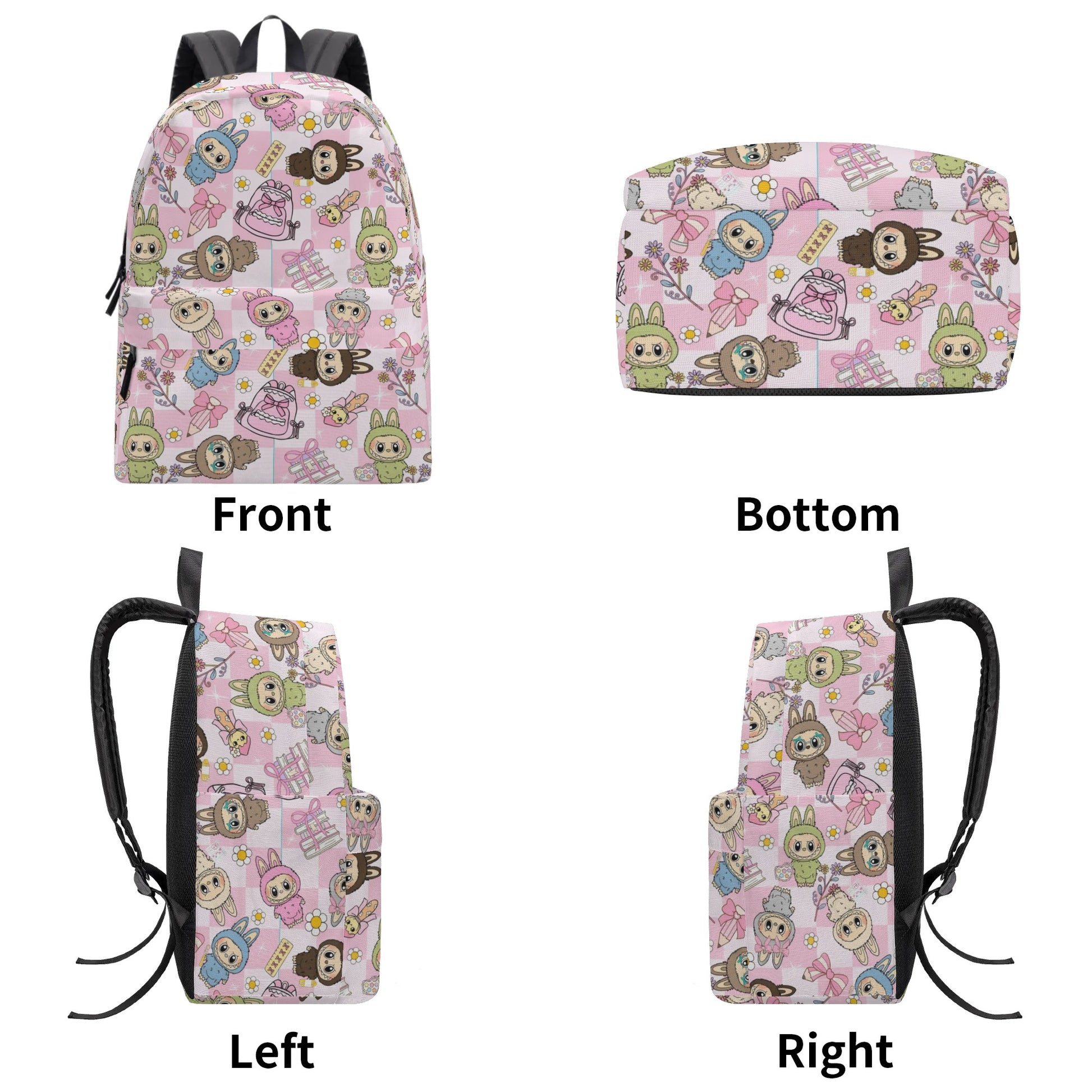 Tea Party Labubu Backpack, Kawaii Pink Cartoon School Bag with Cakes, Gifts & Flowers, Cute Girly Bookbag for Kids & Fans BPGR06