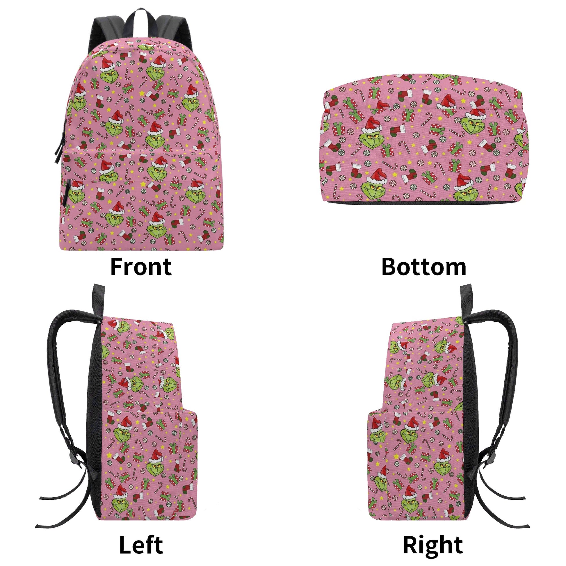 Grinch Backpack Pink, Cute Holiday Pattern, Christmas Gift for Girls, Funny Allover Print, Travel School Bag BPGR34