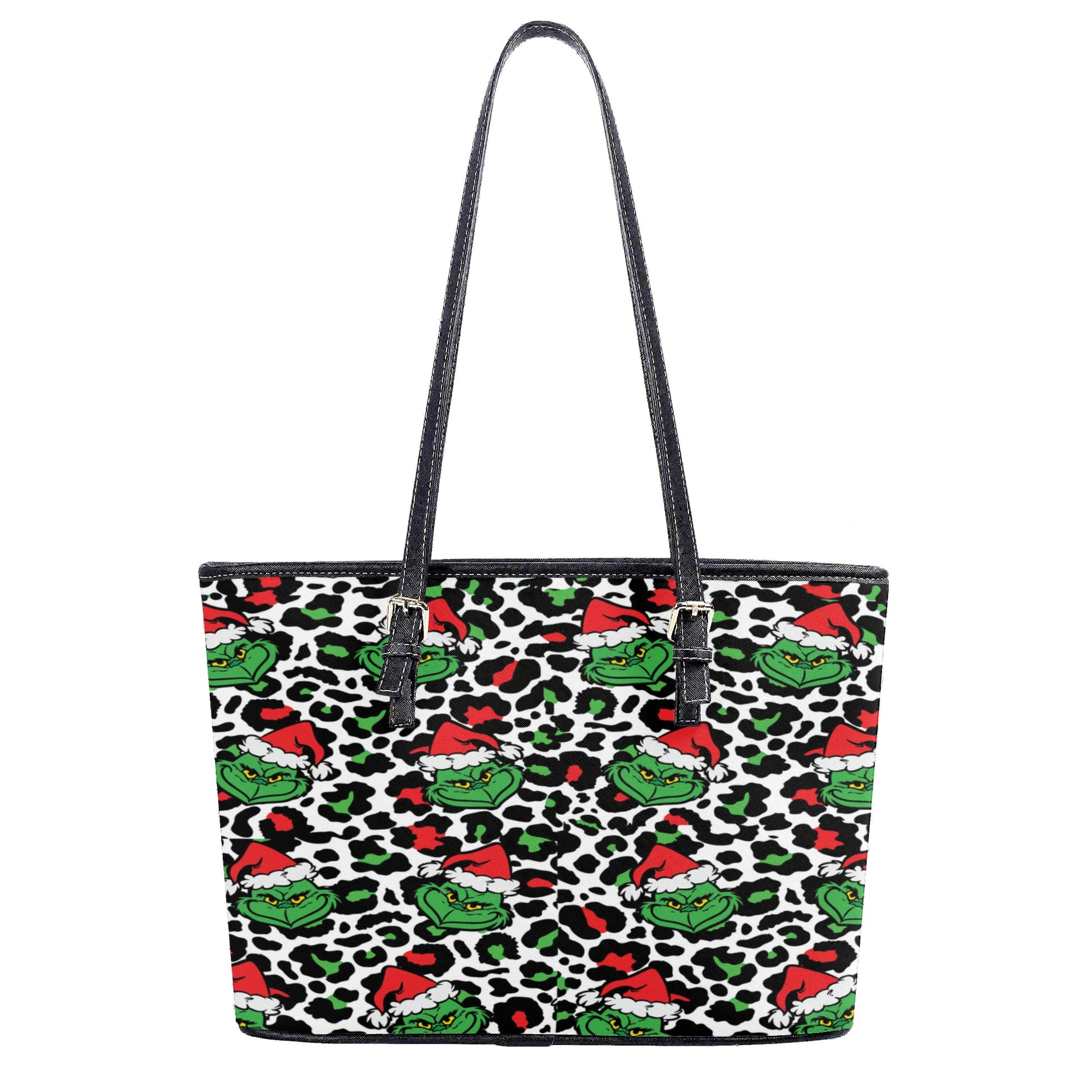 Leopard Grinch Santa Hand Bag, Animal Print Christmas Purse, Funny Holiday Leather Bag, Grinchmas Gift for Her
