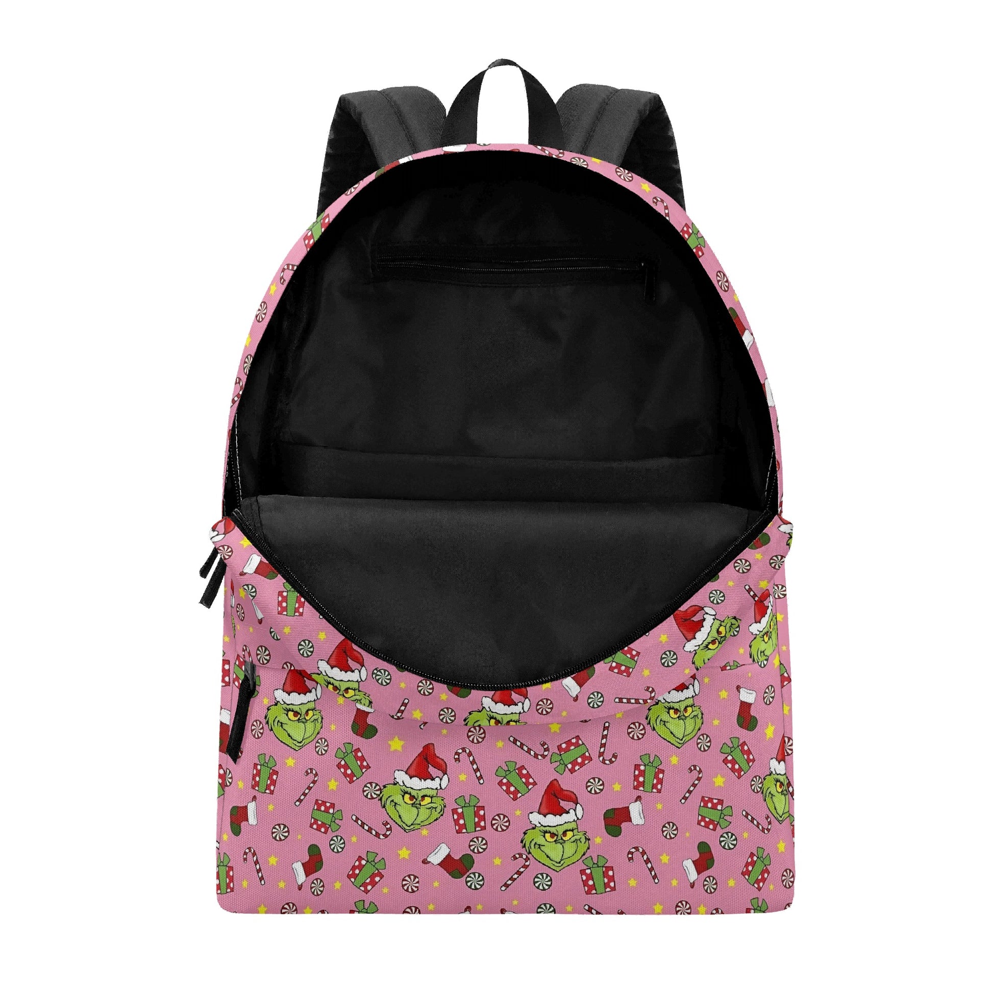 Grinch Backpack Pink, Cute Holiday Pattern, Christmas Gift for Girls, Funny Allover Print, Travel School Bag BPGR34