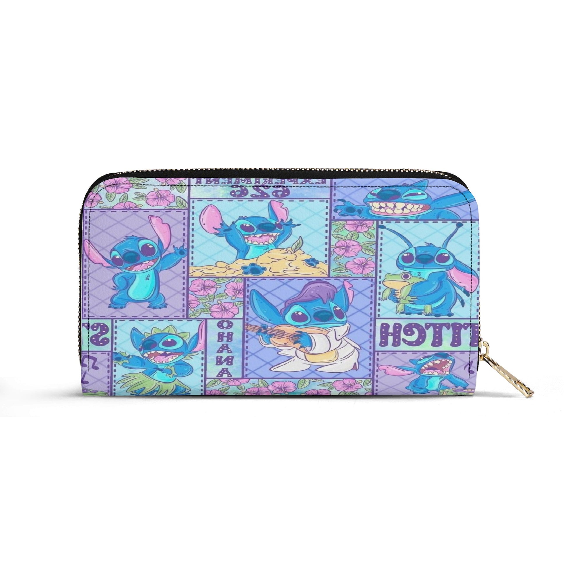 Stitch Ohana Leather Handbag, Cute Cartoon Tote Bag with Hawaiian Flowers & Experiment 626 Print