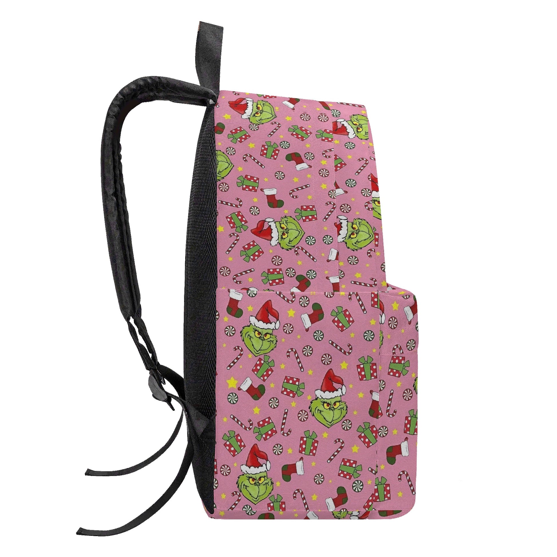 Grinch Backpack Pink, Cute Holiday Pattern, Christmas Gift for Girls, Funny Allover Print, Travel School Bag BPGR34
