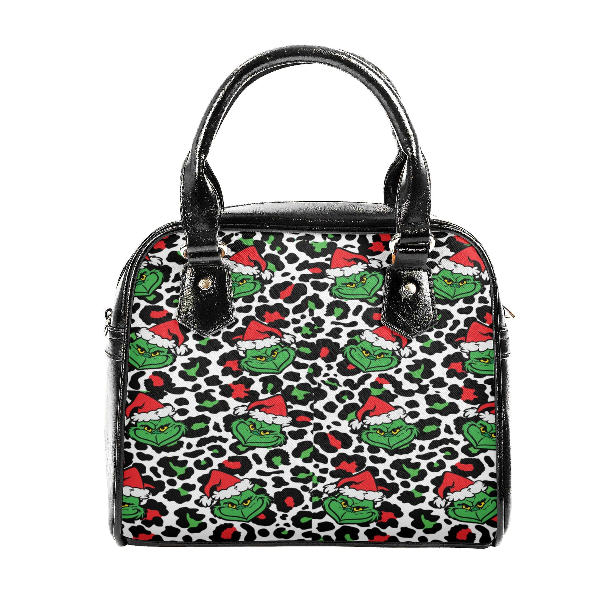 Leopard Grinch Santa Hand Bag, Animal Print Christmas Purse, Funny Holiday Leather Bag, Grinchmas Gift for Her