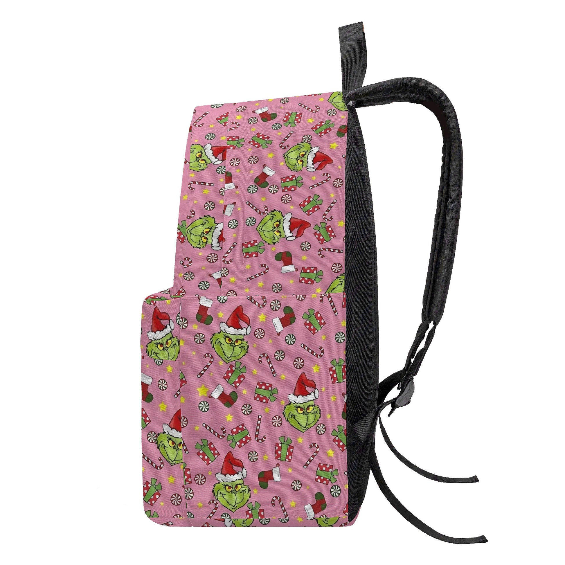 Grinch Backpack Pink, Cute Holiday Pattern, Christmas Gift for Girls, Funny Allover Print, Travel School Bag BPGR34