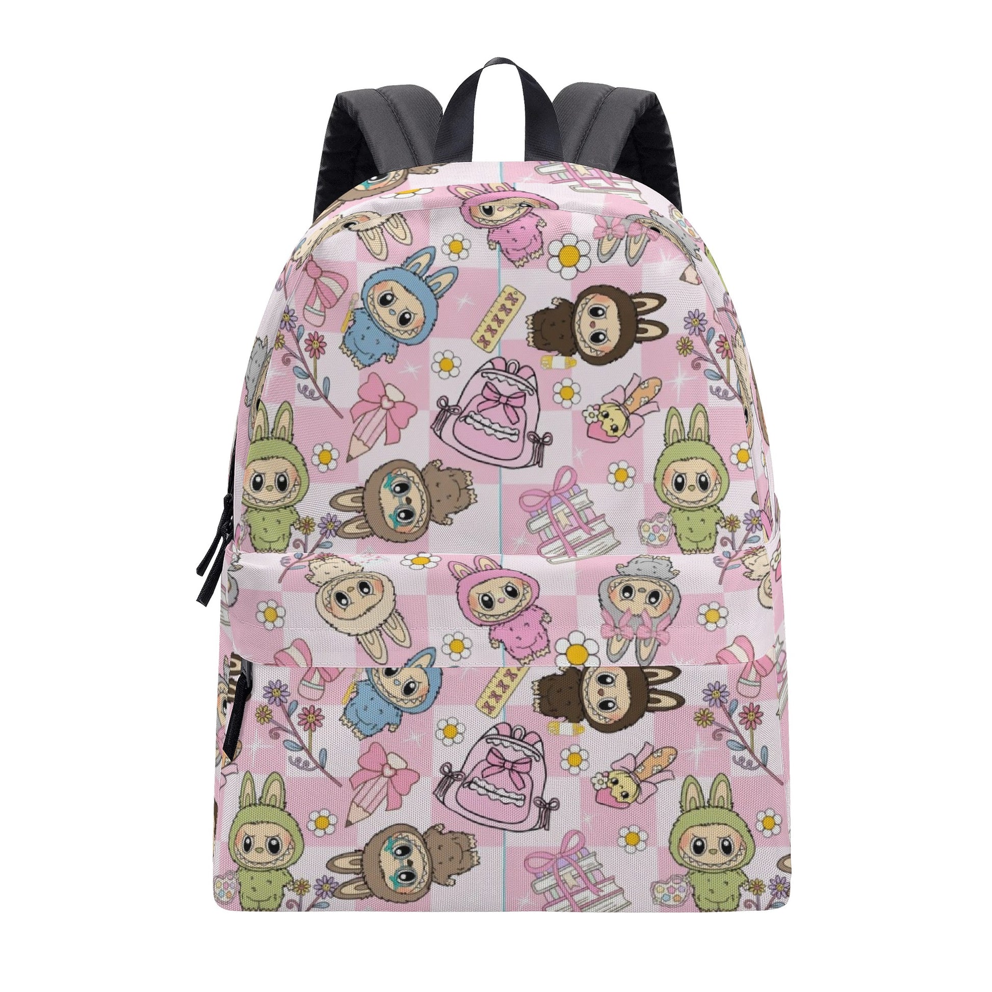 Tea Party Labubu Backpack, Kawaii Pink Cartoon School Bag with Cakes, Gifts & Flowers, Cute Girly Bookbag for Kids & Fans BPGR06